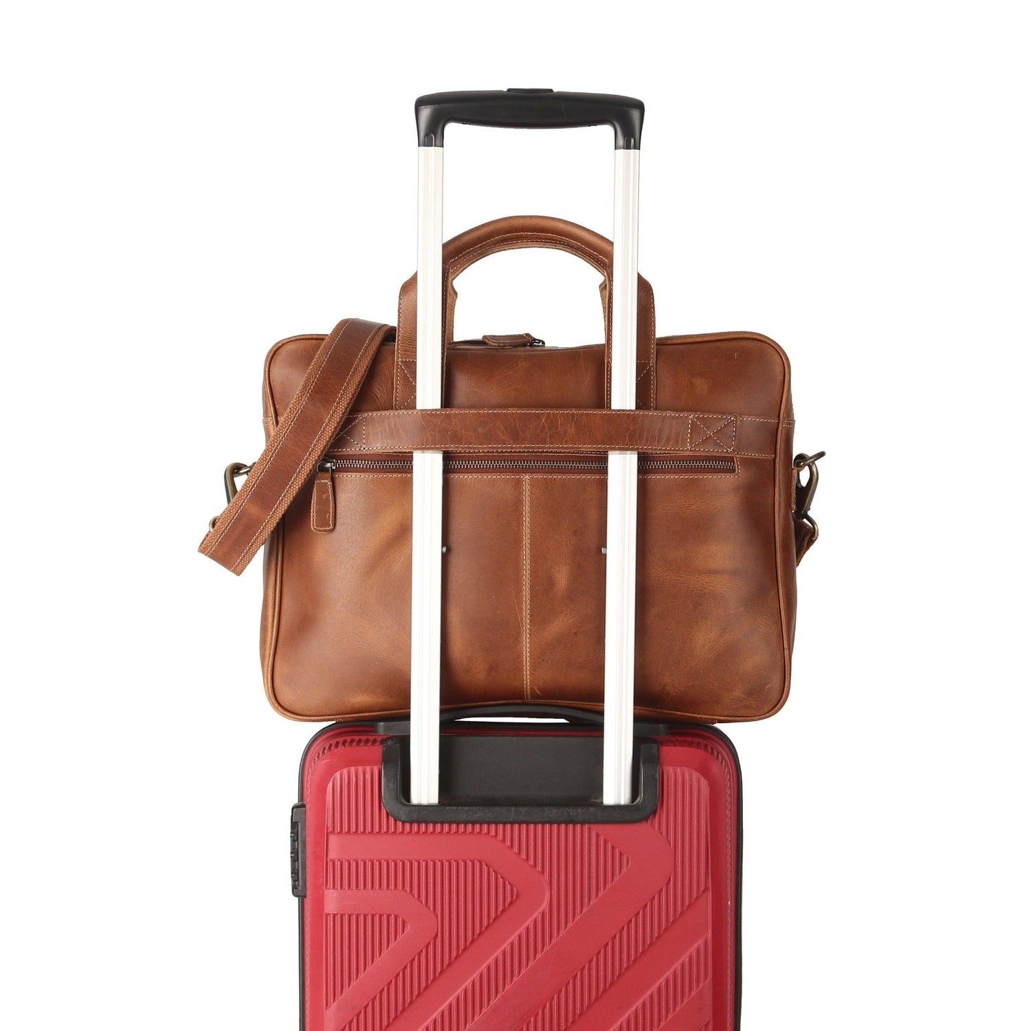 Trolley Compatible 16 & 18 inch Leather Briefcase with Adjustable Strap