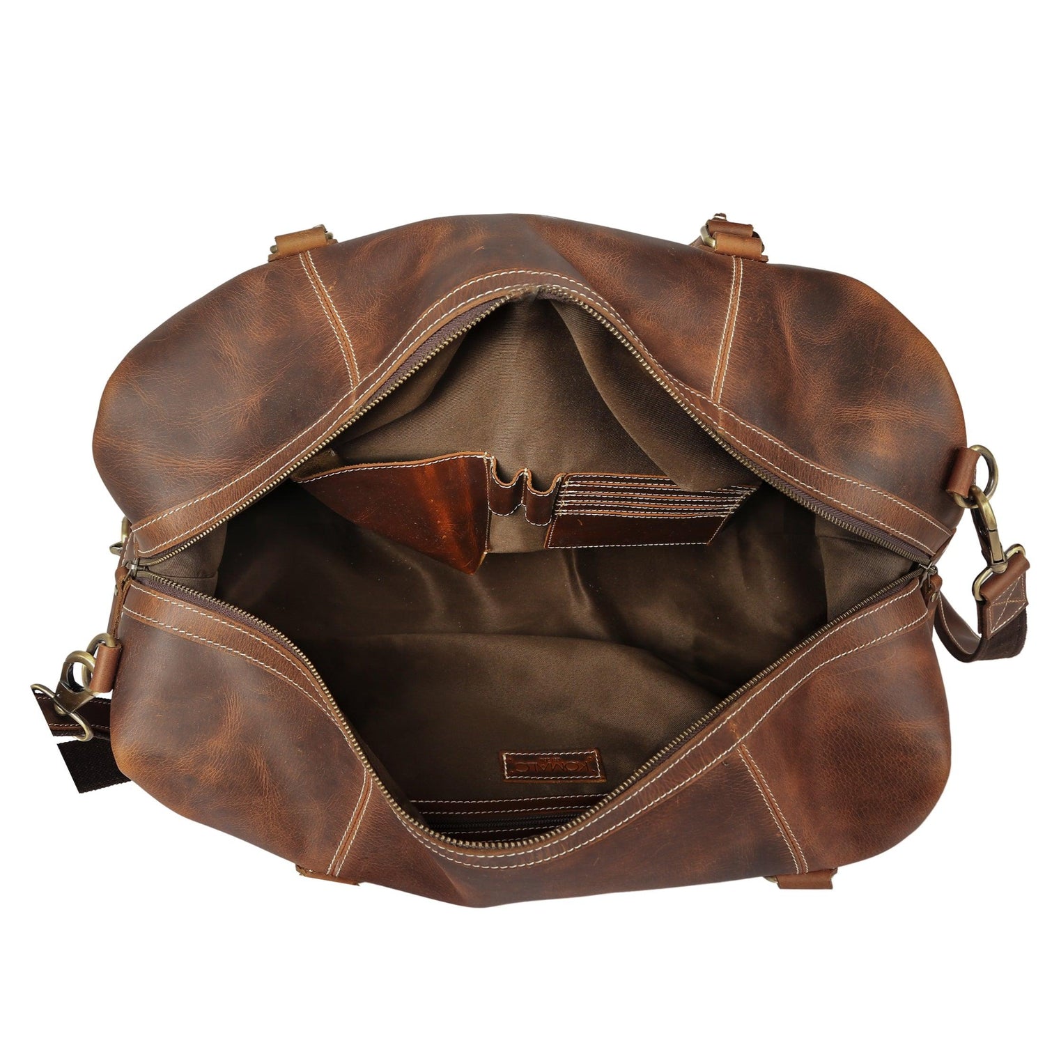 Leather Duffel Bag for Men and Women - Full Grain Leather Travel, Gym, Sports, Overnight, and Weekend Bag (Dark Tan)