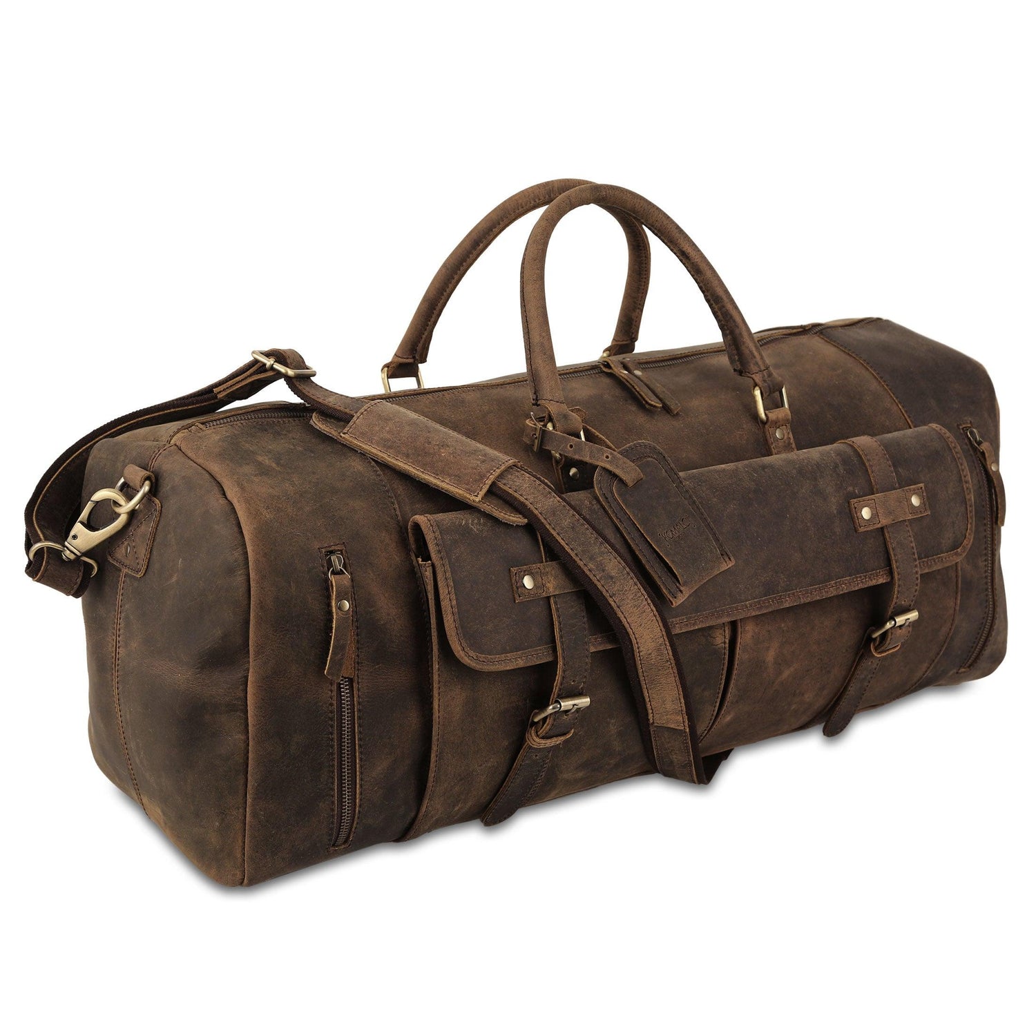 Full Grain Leather 28 Inch Leather Duffel Bags for Men and Women with multiple pockets