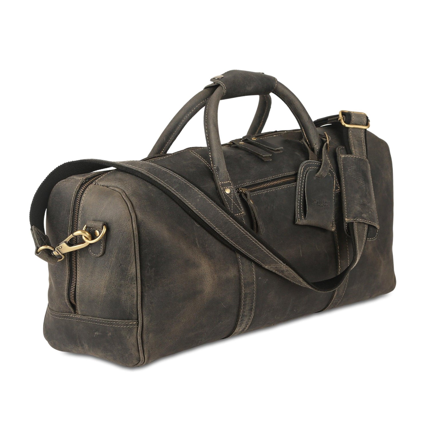 vintage leather duffel bag for men and women with a detachable shoulder strap