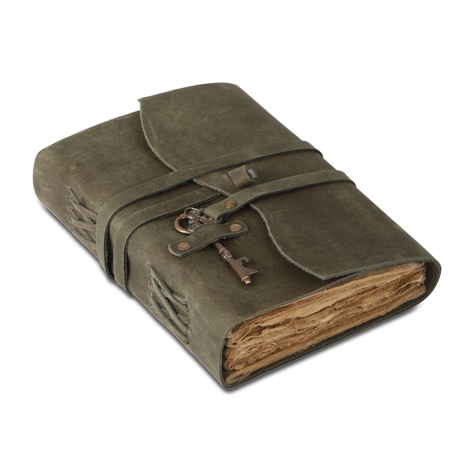 Vintage Key Leather journal with unlined deckle edge paper
