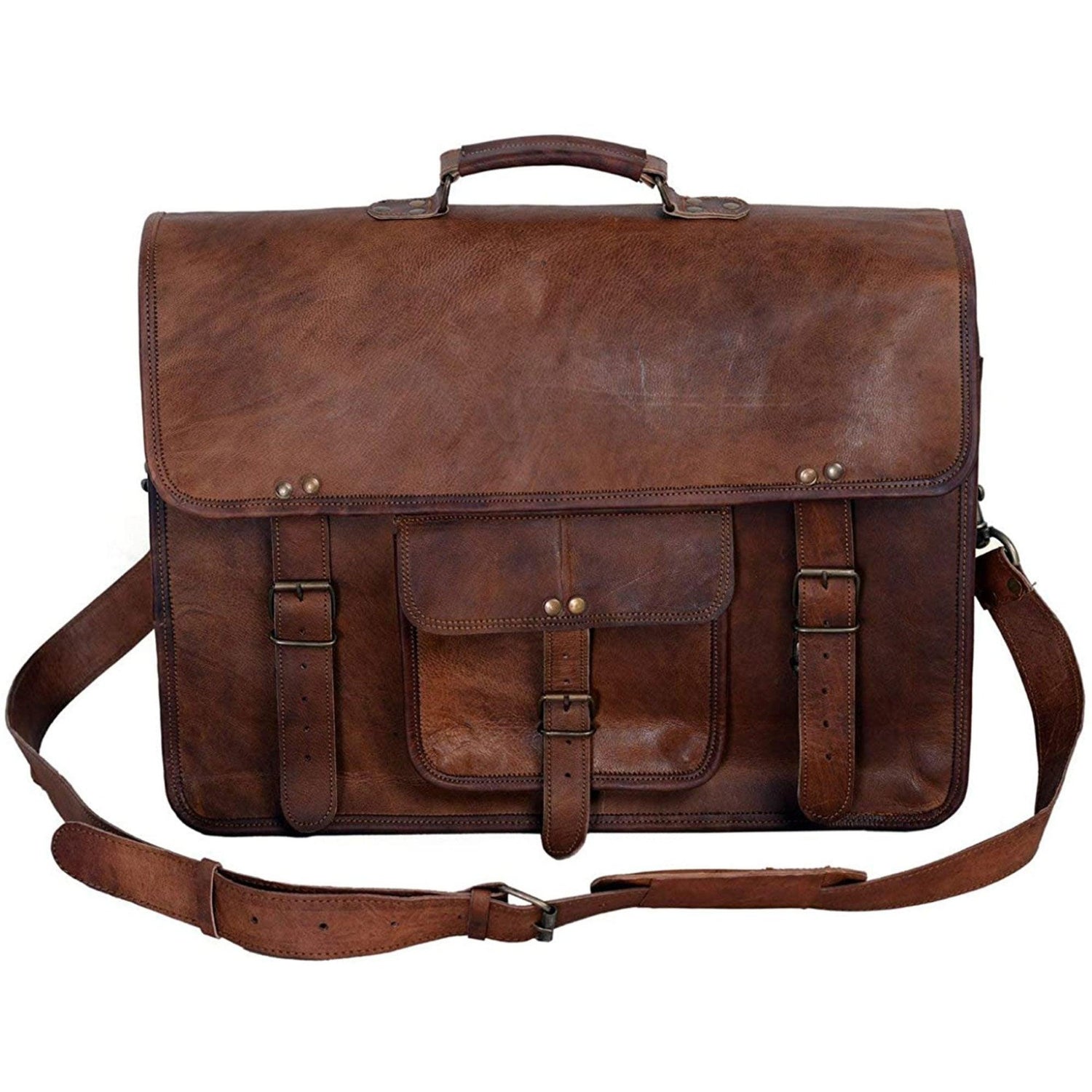 Handmade brown leather briefcase
