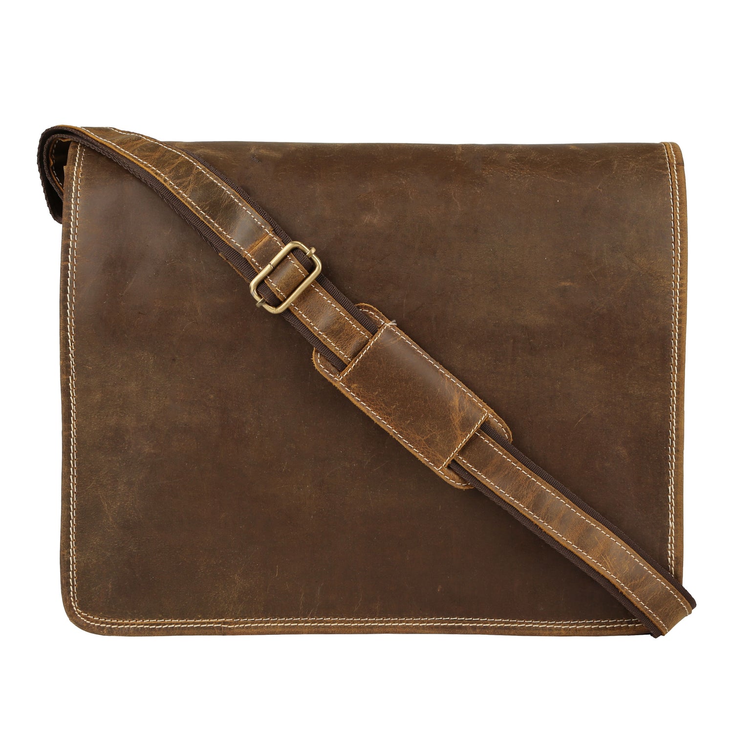 16 Inch Leather Messenger Bag for Men & Women – Vintage Laptop Satchel with Trolley Strap & Shoulder Strap – Fits 15.6" Laptop