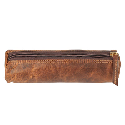 Vintage Leather Pencil Case – Handmade 9” Zipper Pouch for Office, School, or Travel | Slim Leather Organizer for Pens & Accessories