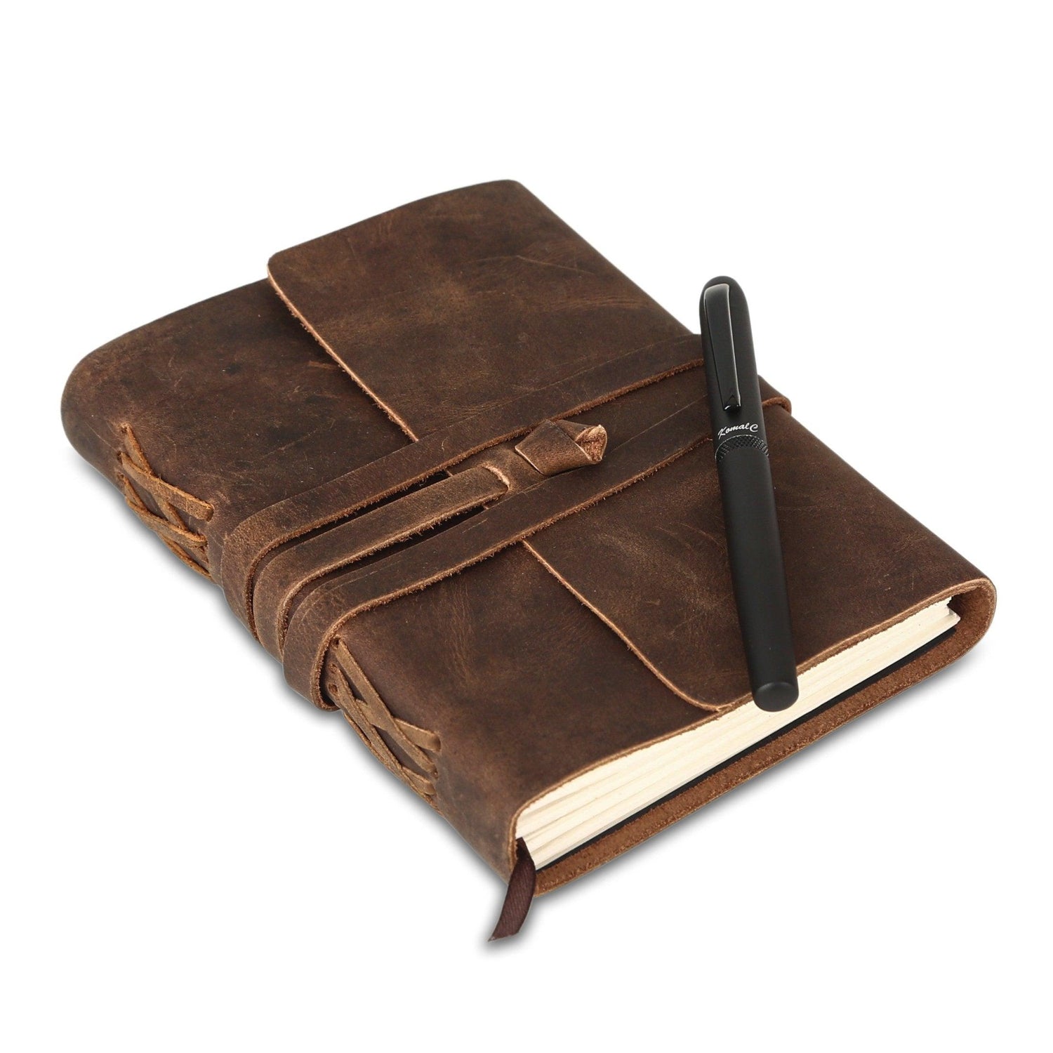 Leather Journal with Lined Paper and Luxury Pen - Handmade Writing Notebook Diary for Men & Women, 7 x 5 Inches