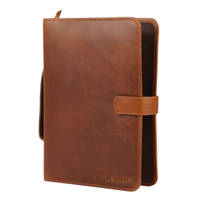 KomalC Genuine Leather Book Cover with Button Strap | Handmade Rustic Leather Protector for Hardcover Books, Journals & Notebooks | 10.5 Inch Reusable Book Jacket | Gift for Writers & Readers