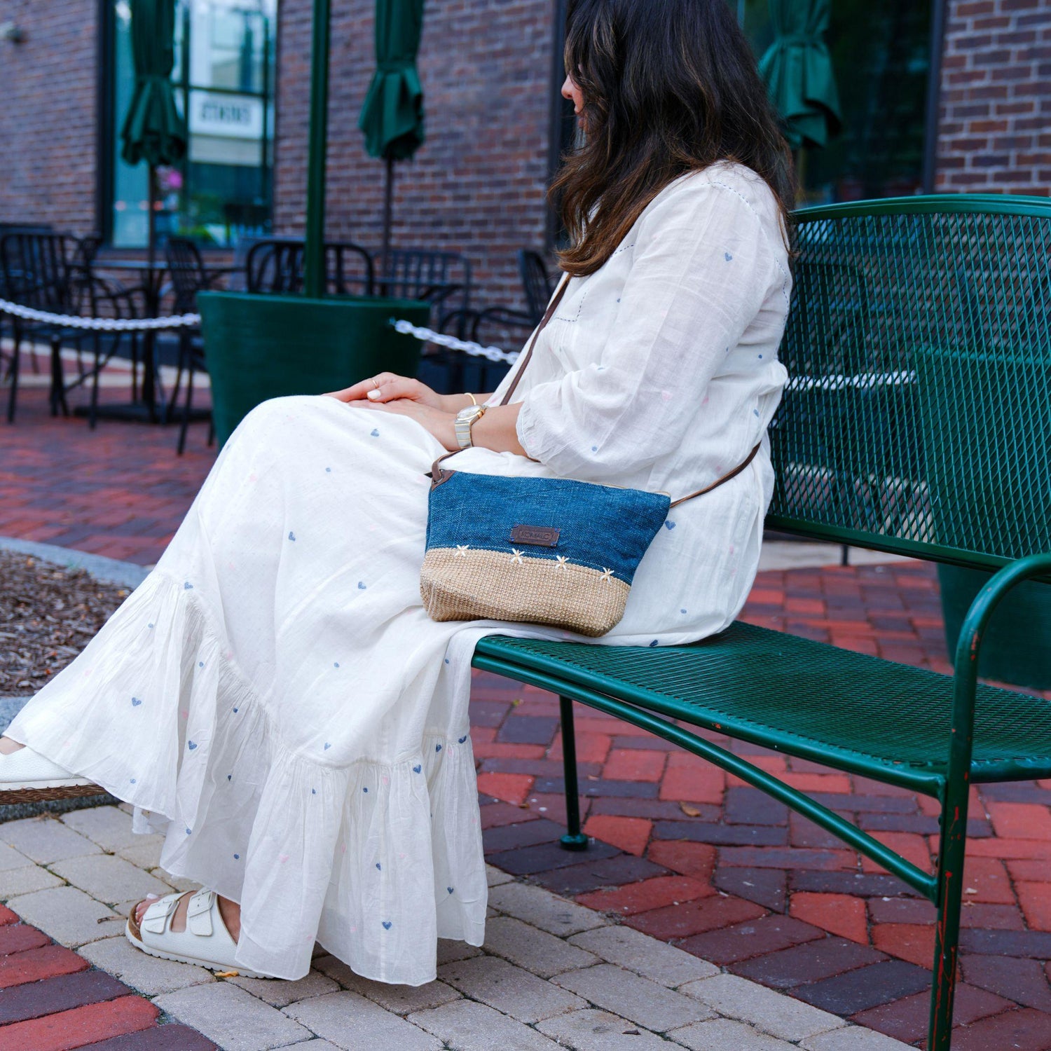 KomalC Stylish Slingbag for Women -made with high-quality Jute & Premium Buffalo Leather accents | Woven Shoulder Bag (Delphinium)