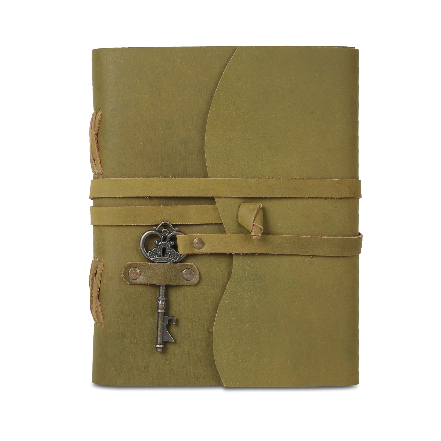 Leather Journal with unlined Deckle Edge Paper Vintage Key/ Handmade Writing Notebook Diary/ Bound Daily Notepad for Men & Women (Light Green)