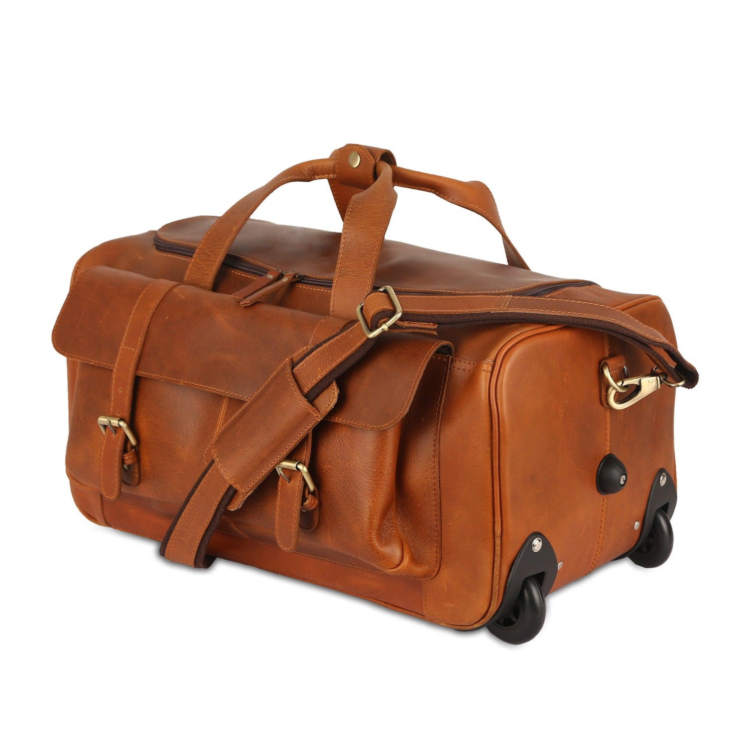 21-inch leather rolling duffel bag with wheels