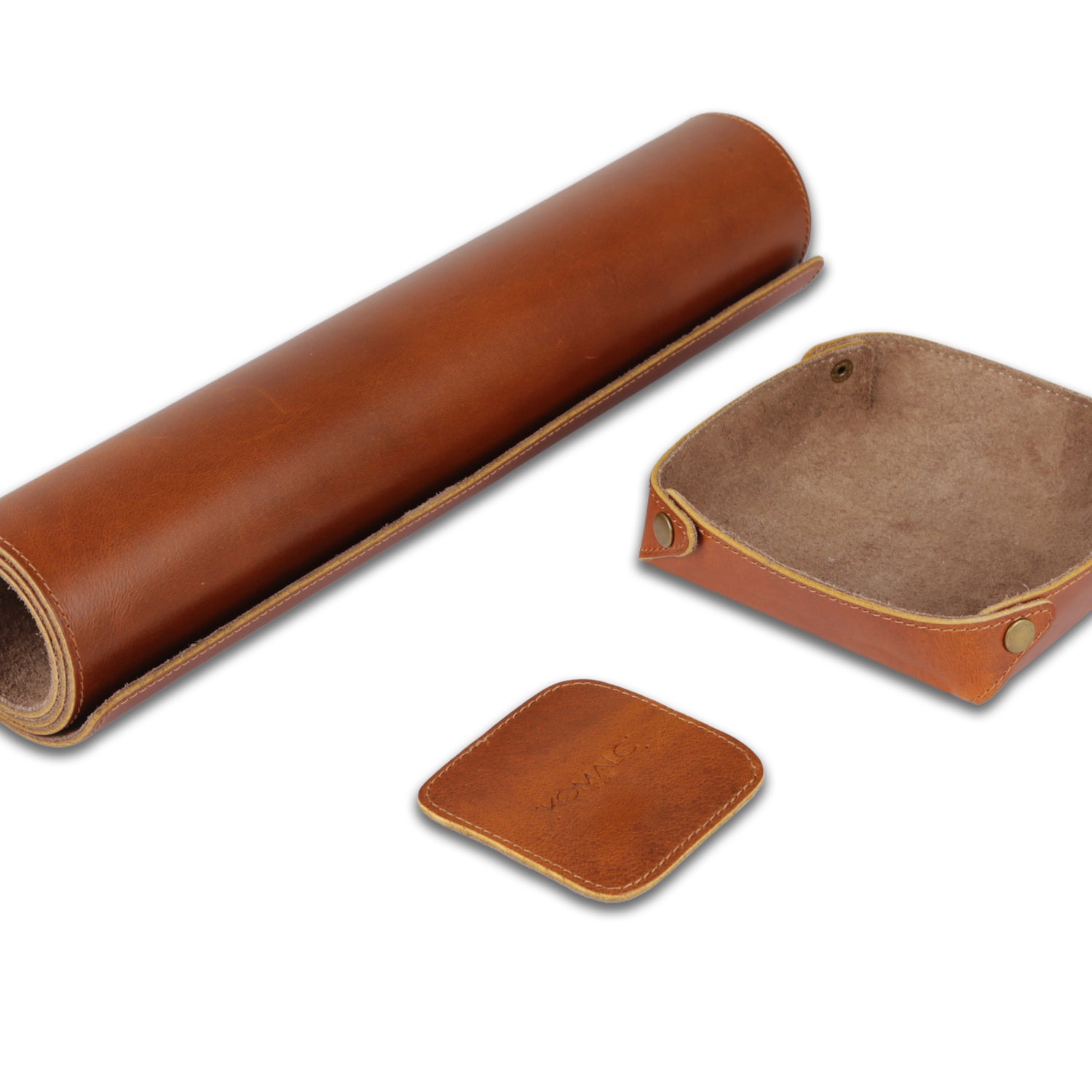 Full Grain Leather Desk Mat Set – 31" × 15" Leather Desk Pad with Accessory Tray & Coaster | Thick 3mm Desk Protector, Writing Pad & Office Organizer – Orange