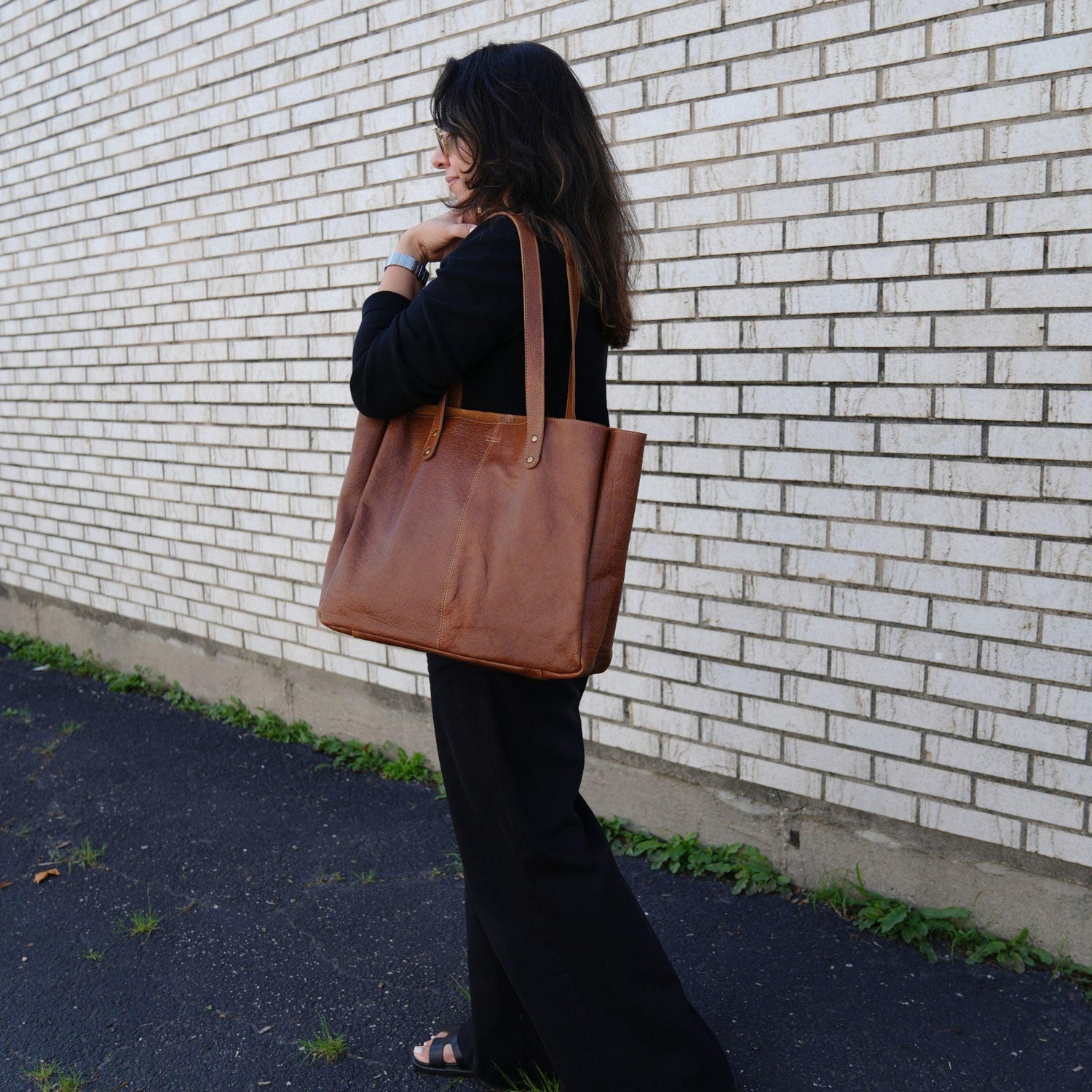 Full-grain buffalo leather tote bag