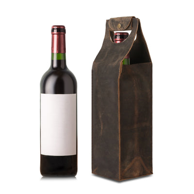 KomalC Handcrafted Leather Wine Tote Bag – Single Bottle Wine Carrier, Vintage Buffalo Leather Wine Case (16 inch) – Elegant Bag for Champagne & Beer – Perfect for Weddings, Birthdays & Holidays