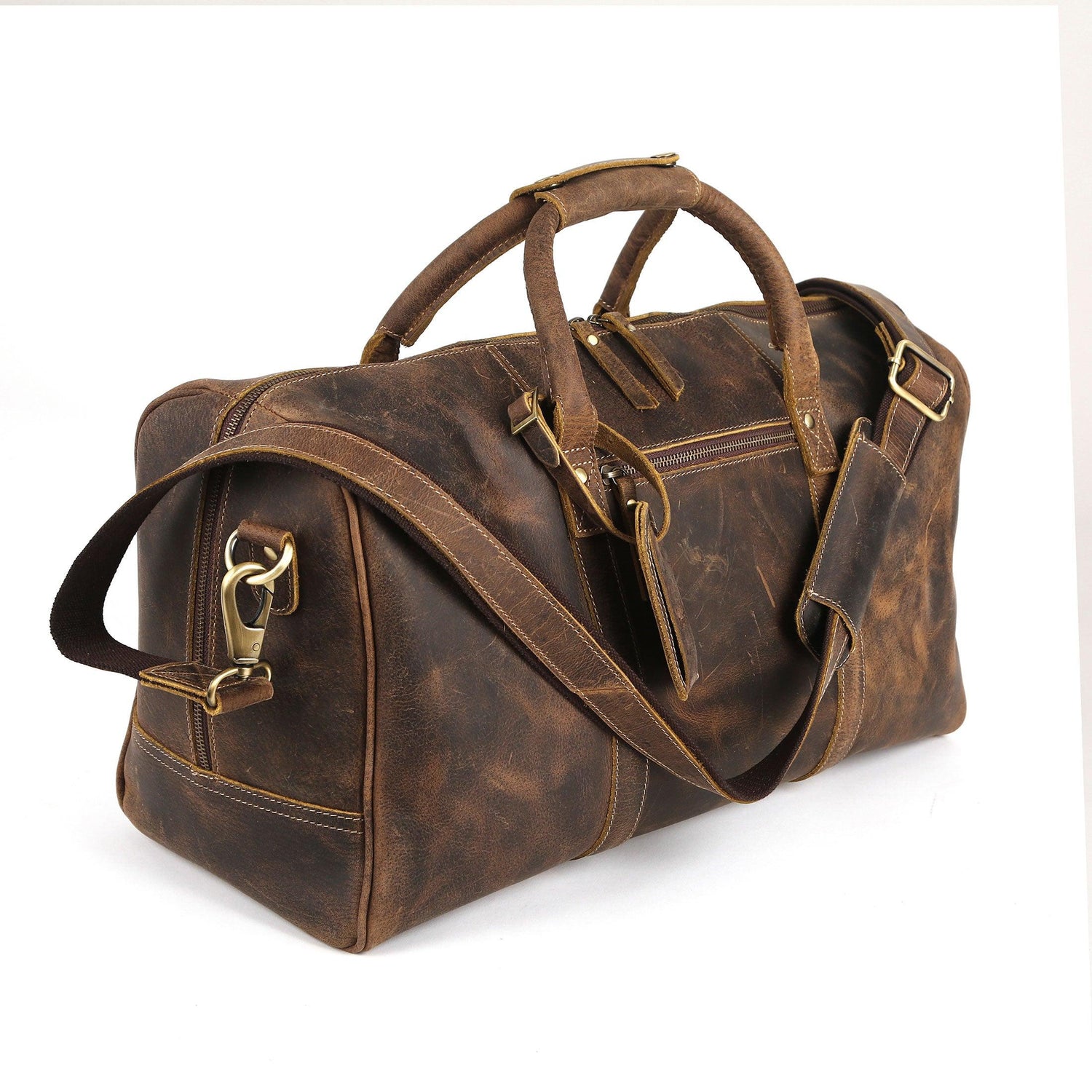 vintage leather duffel bag for men and women