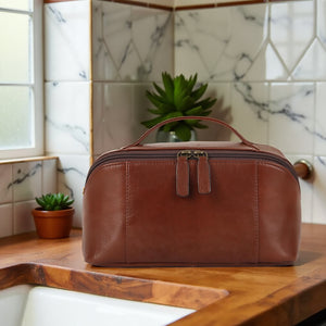 KomalC Luxury Leather Men’s Toiletry Travel Bag – Handmade Shaving Kit with Waterproof Interior, Spacious Storage & Carry Handle – leather travel Kit Bag for Men & Women