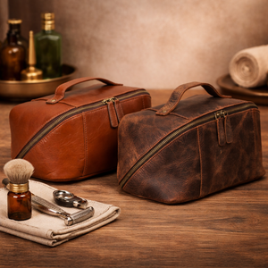 KomalC Luxury Leather Men’s Toiletry Travel Bag – Handmade Shaving Kit with Waterproof Interior, Spacious Storage & Carry Handle – leather travel Kit Bag for Men & Women