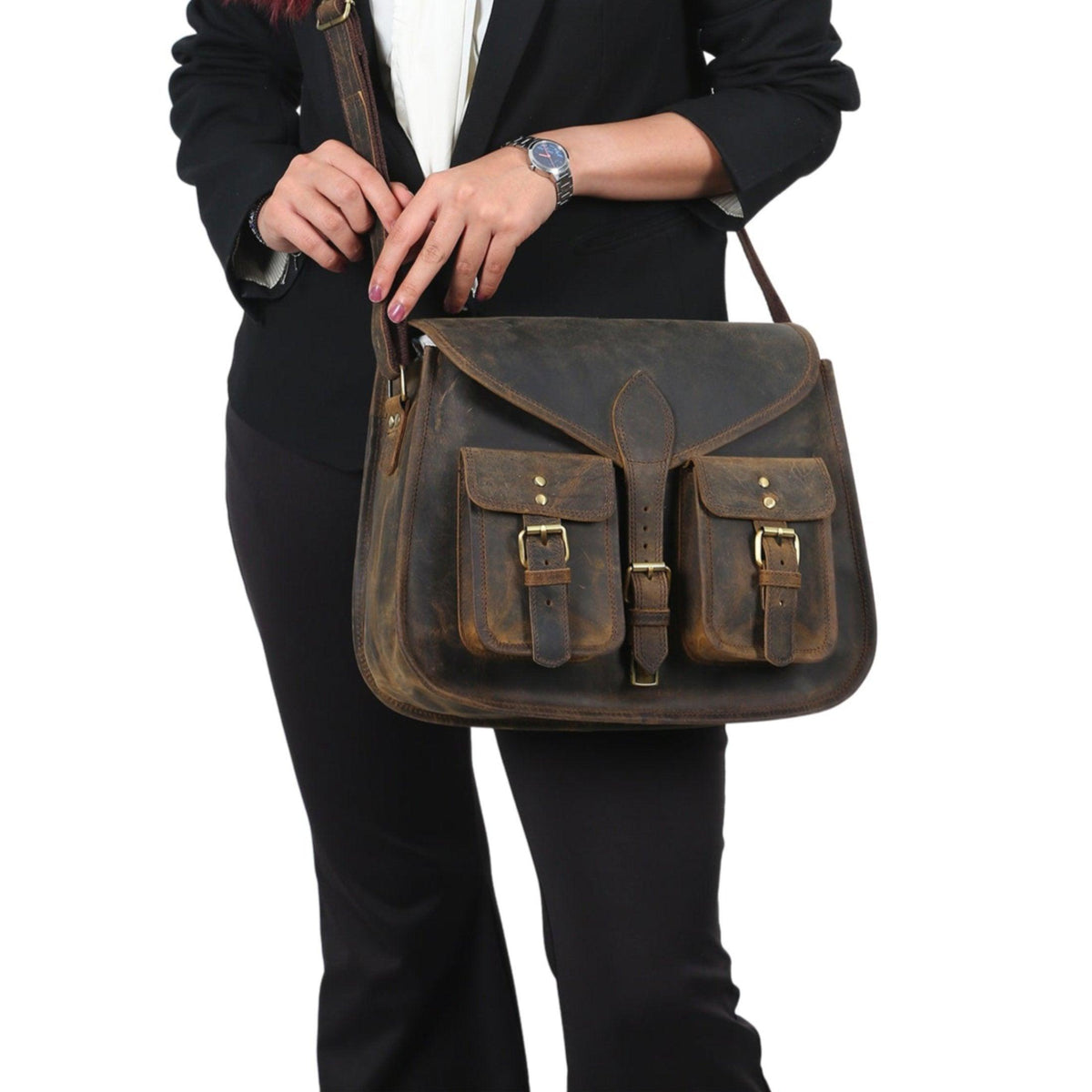 14 Inch Genuine Leather Purse Women s Crossbody Satchel Shoulder Bag Tote and Travel Handbag