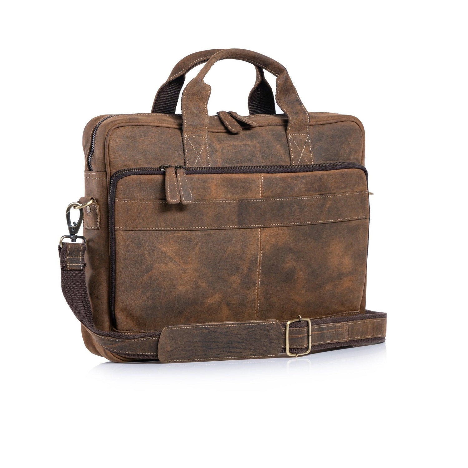 16 Inch Distressed Tan Leather briefcases Laptop Messenger Bags for Men and Women