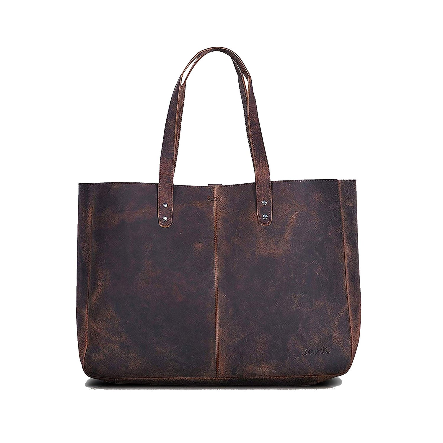 distressed tan leather tote bag