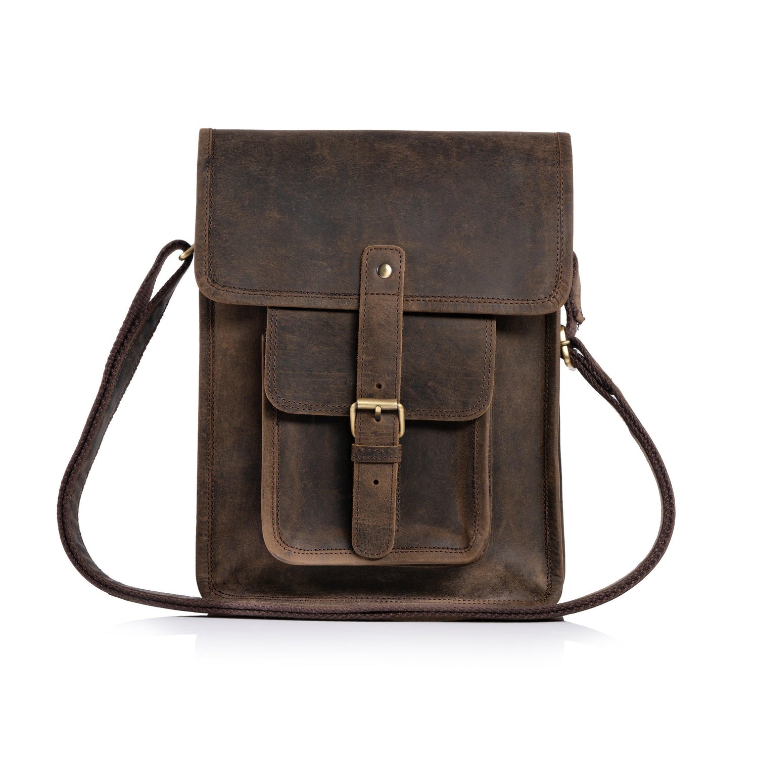Full-grain leather iPad messenger bag