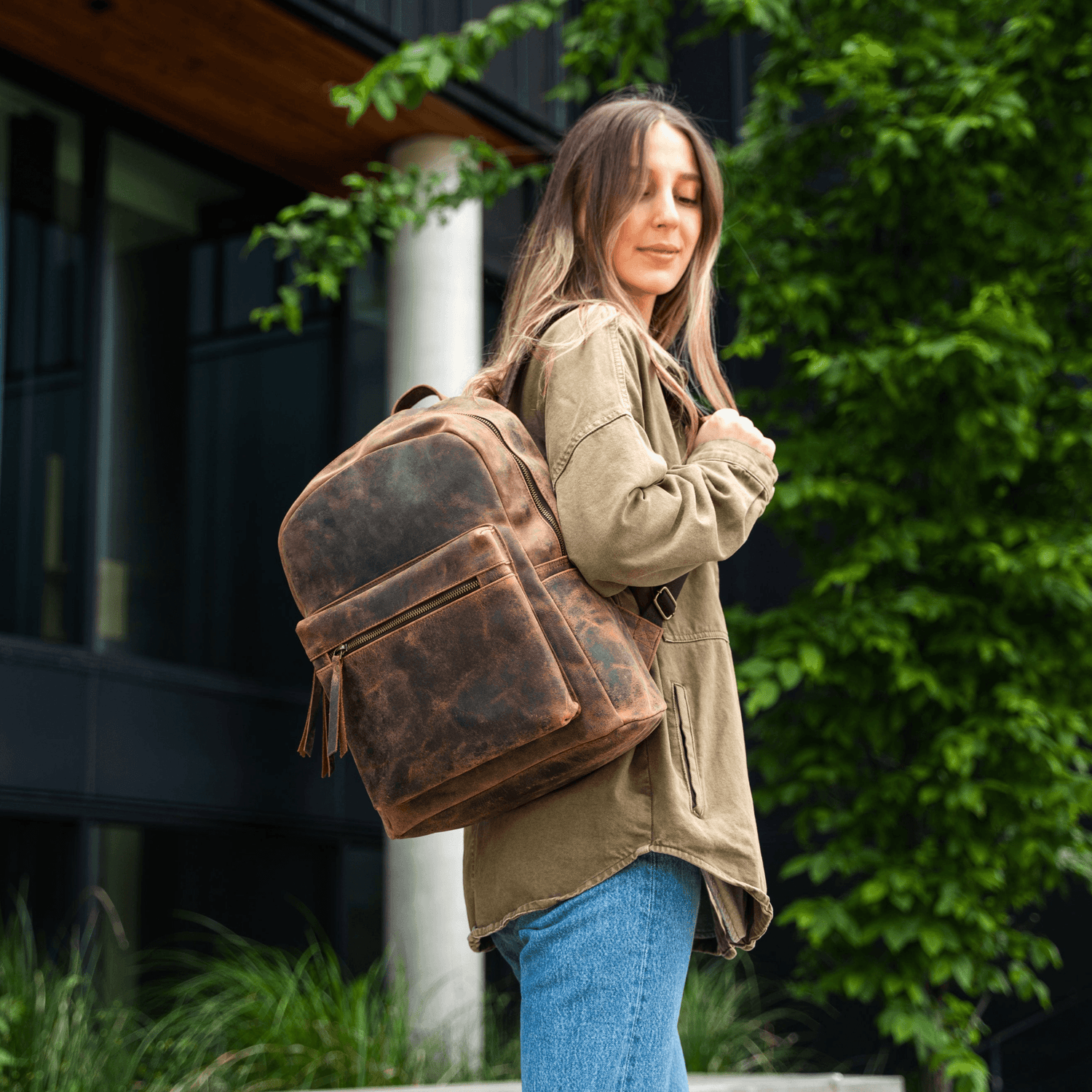 Premium Buffalo Leather Backpack for Women and Men