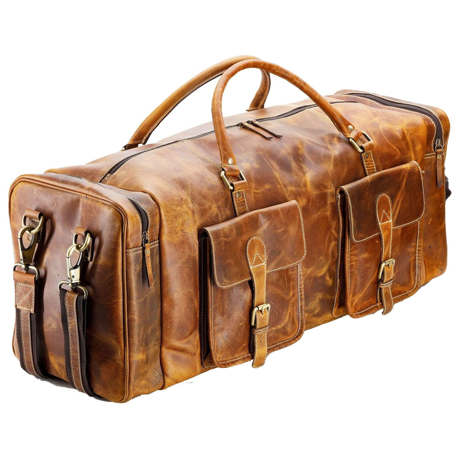 28 inch vintage full grain buffalo leather duffel bag for men and women