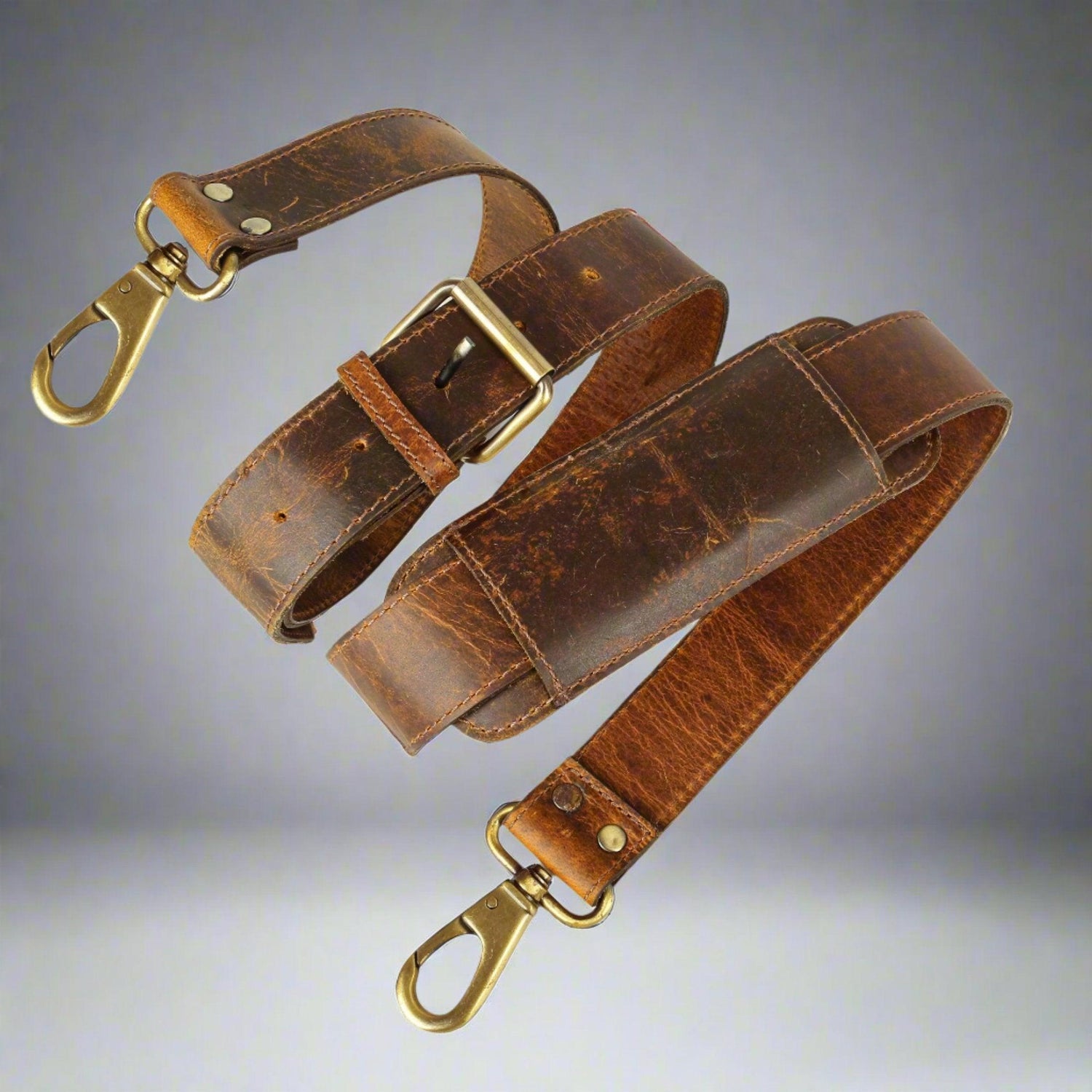 Leather Adjustable Padded Replacement Shoulder Strap with Metal Swivel Hooks for Messenger, Laptop, Camera, Duffle Bags