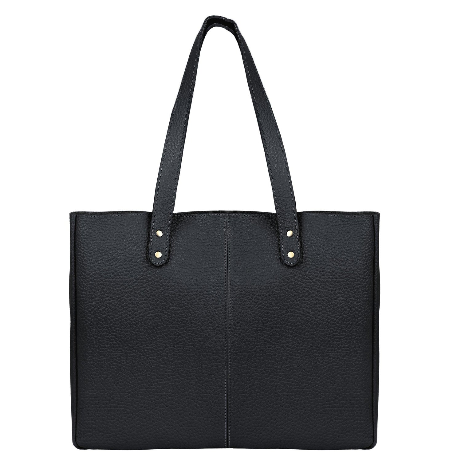 Black leather tote bag for women