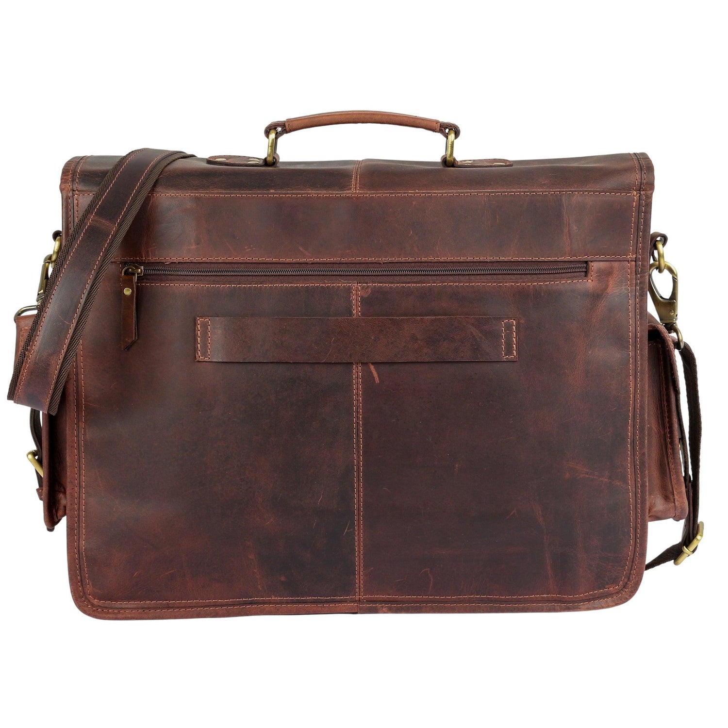 Trolley compatible Leather Briefcase Laptop Messenger Bag