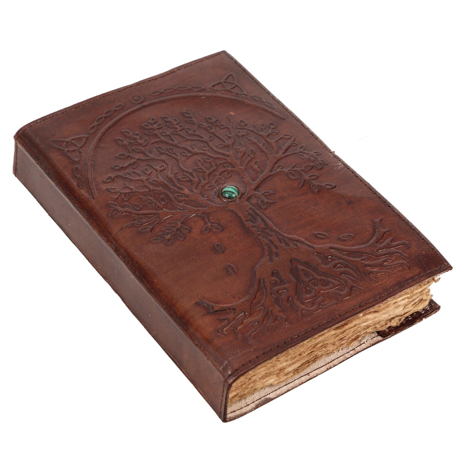 Refillable leather journal with lined deckle paper