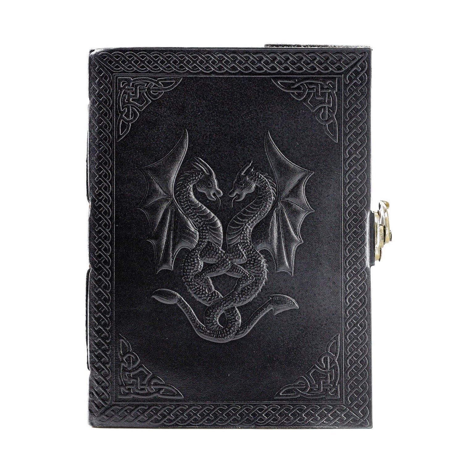 Vintage Leather brown journal for men and women with embossed dragon design on the cover