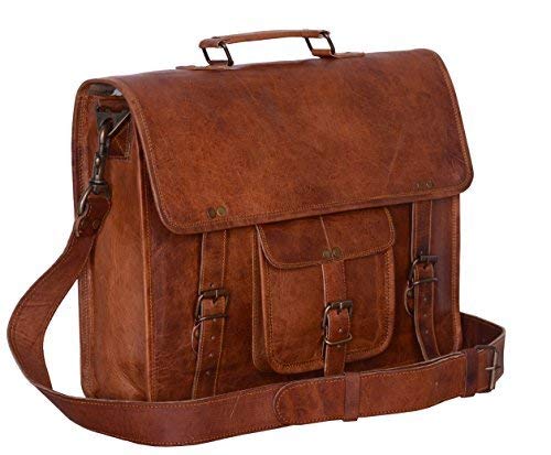 KomalC 18 Inch Buffalo Leather Briefcase Laptop Messenger Bag Office  Briefcase College Bag for Men and Women