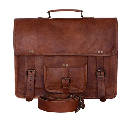 Full Grain Leather Briefcase Men's Messenger Bag Vintage 15