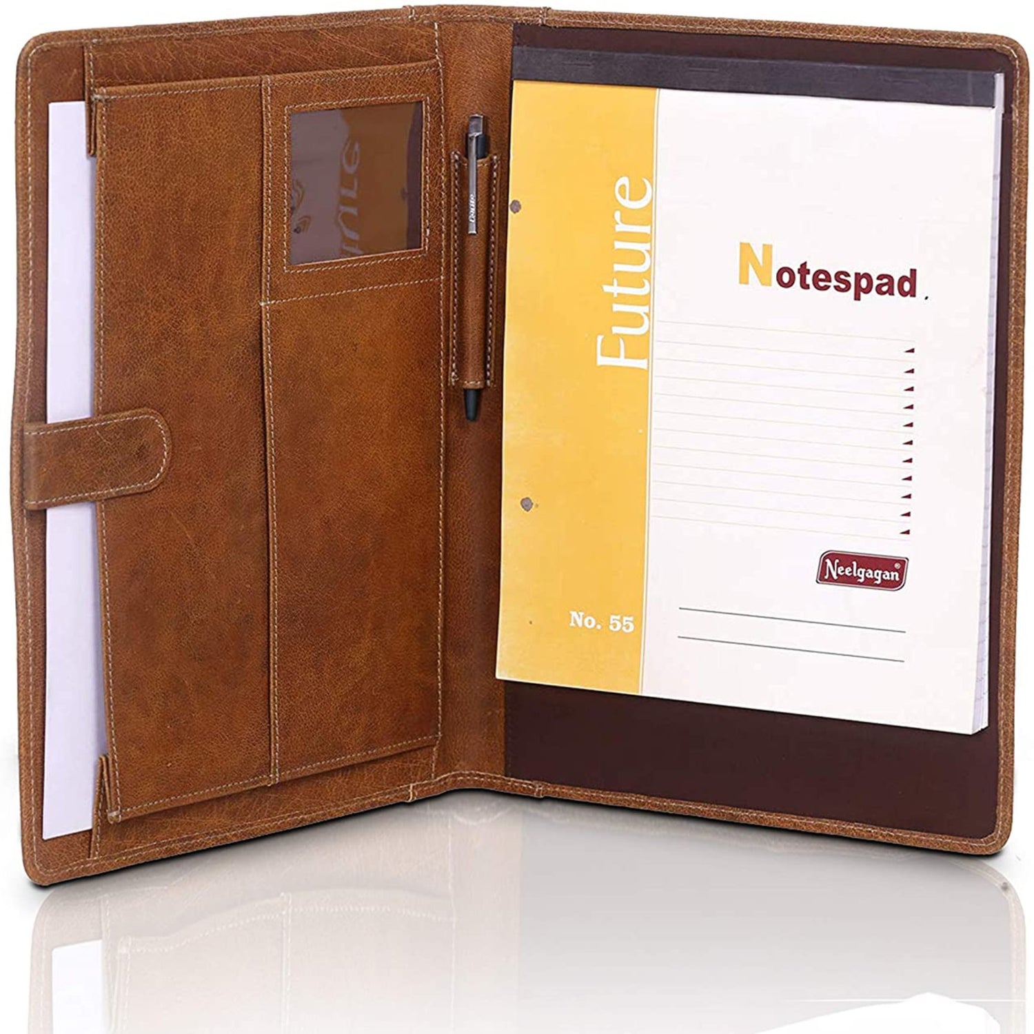 Leather Business Portfolio Folder Personal Organizer, Luxury Full Grain Leather Padfolio, Leather Folder (Light Tan)