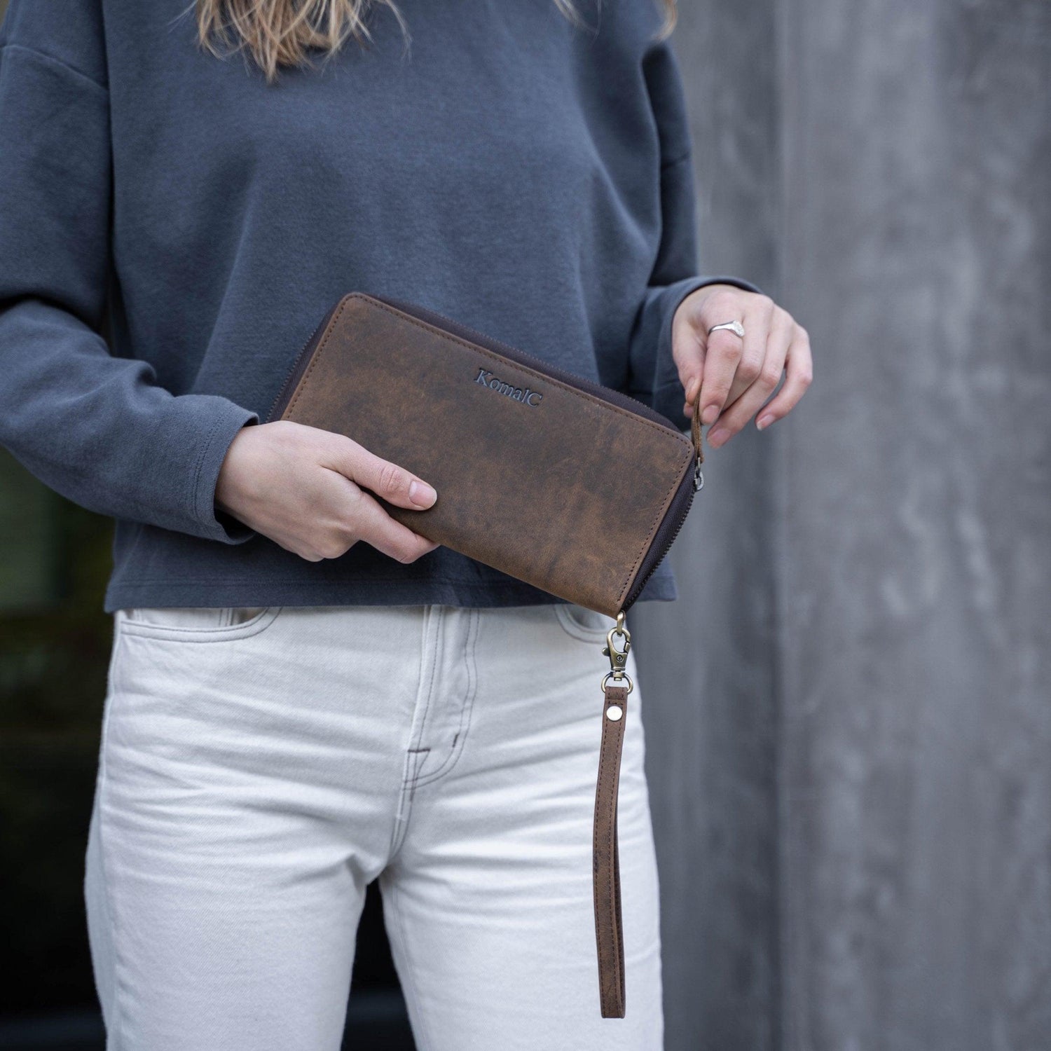 Full-grain leather clutch purse for women