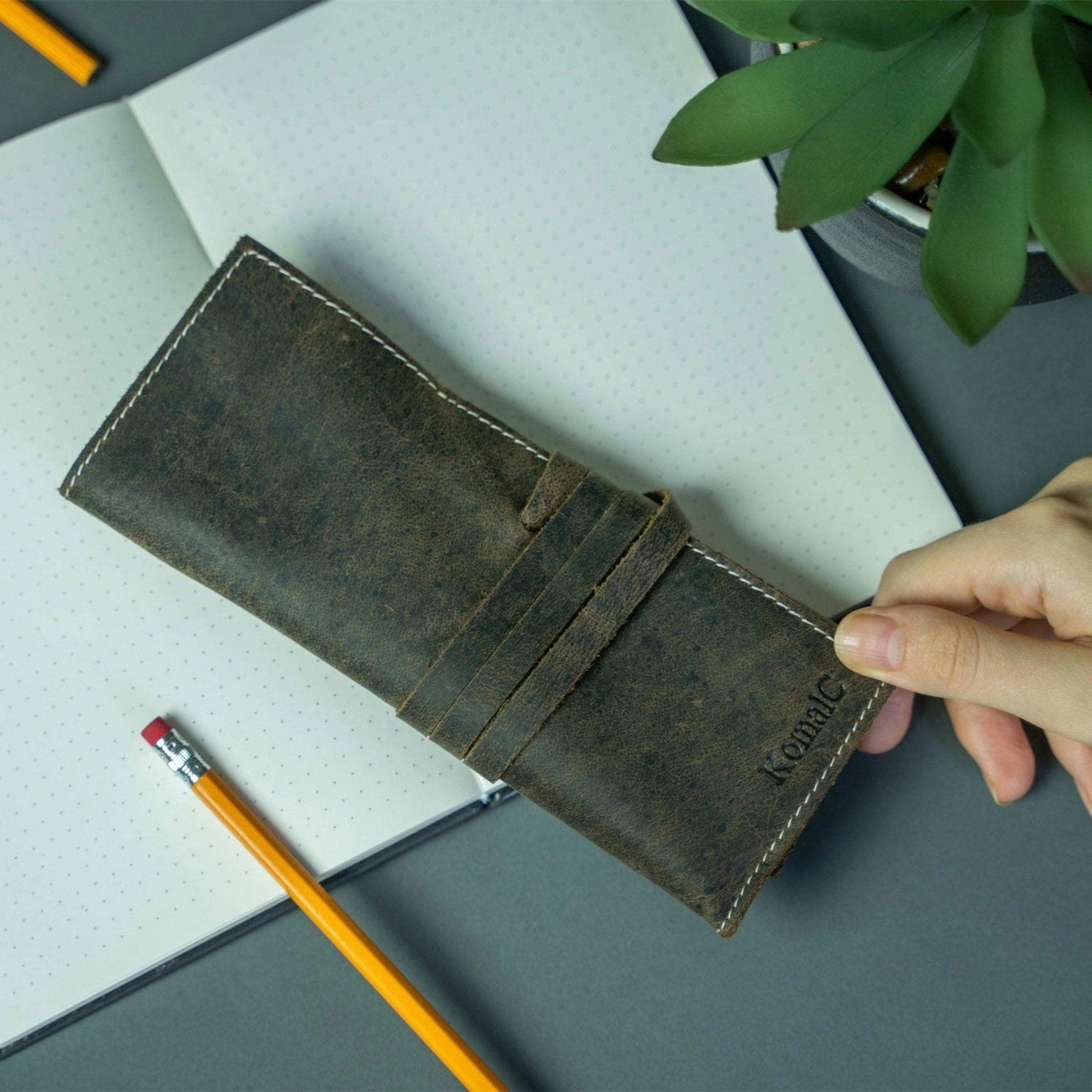 Compact Leather Pen and Pencil Pouch
