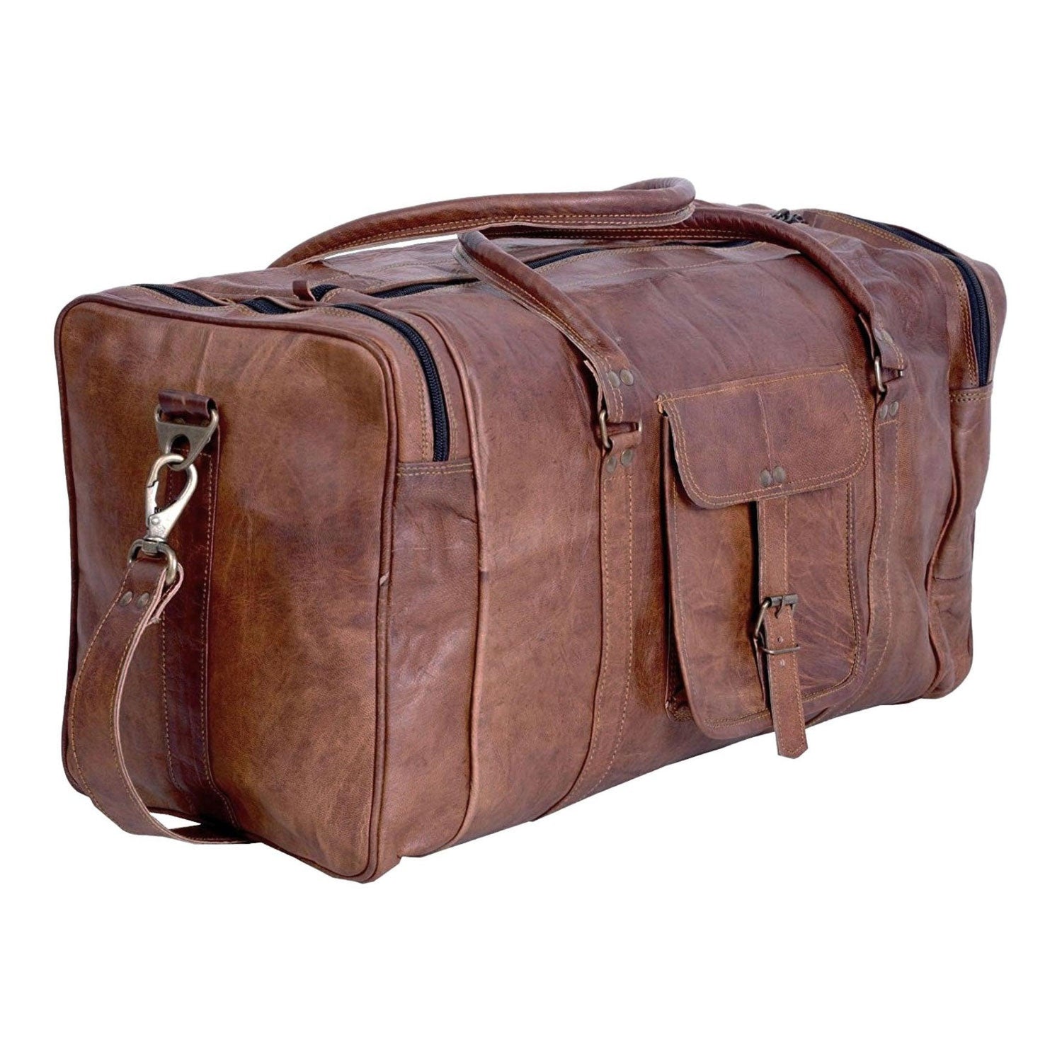 21-inch vintage leather duffel bag