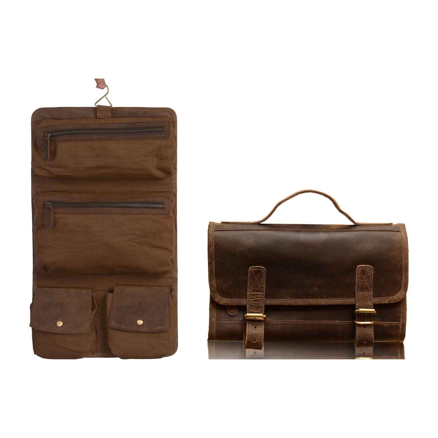 Genuine Buffalo Leather Hanging Toiletry Bag
