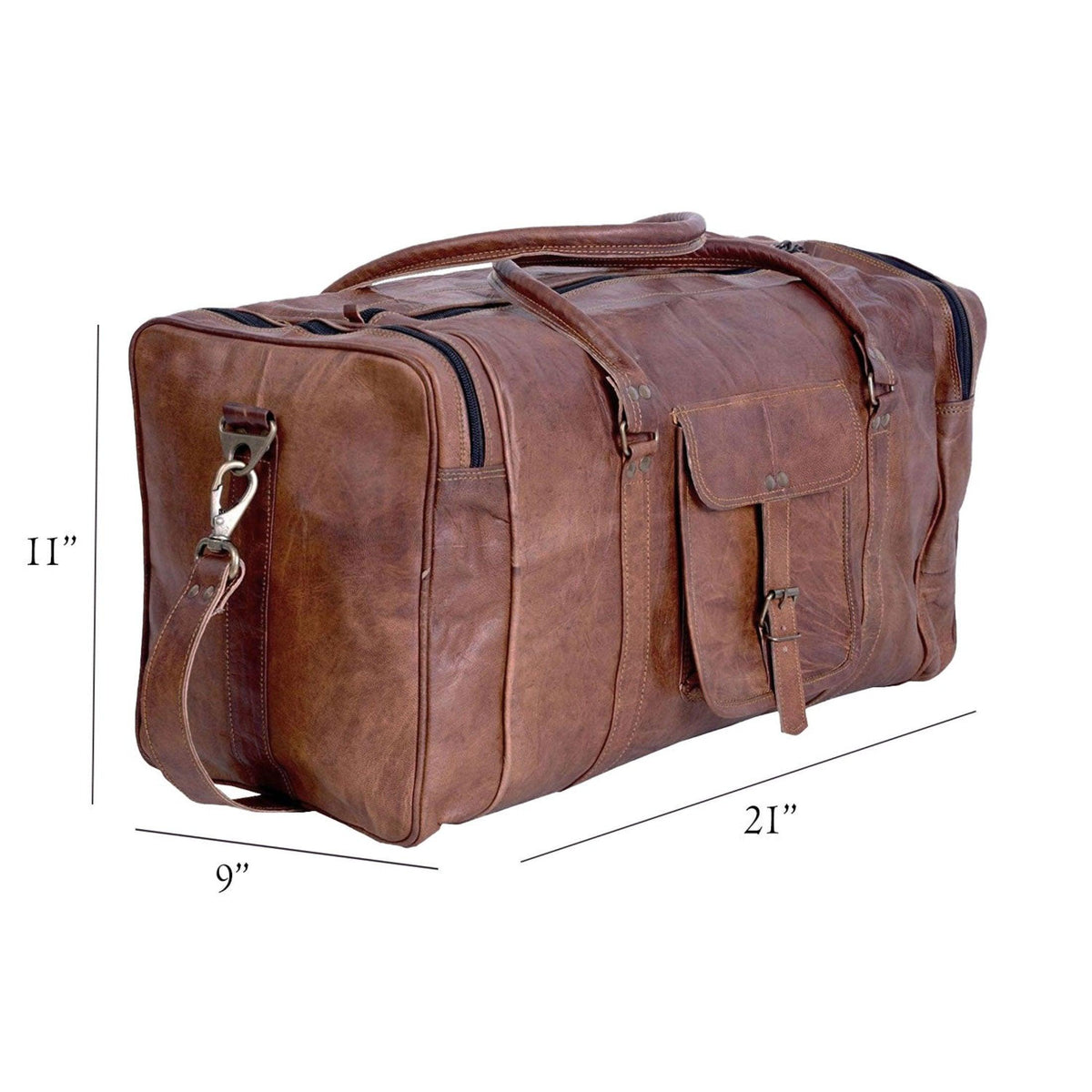 Leather 21-Inch Vintage Duffel Bag - Full Grain Leather Travel