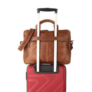 Trolley Compatible 16 & 18 inch Leather Briefcase with Adjustable Strap