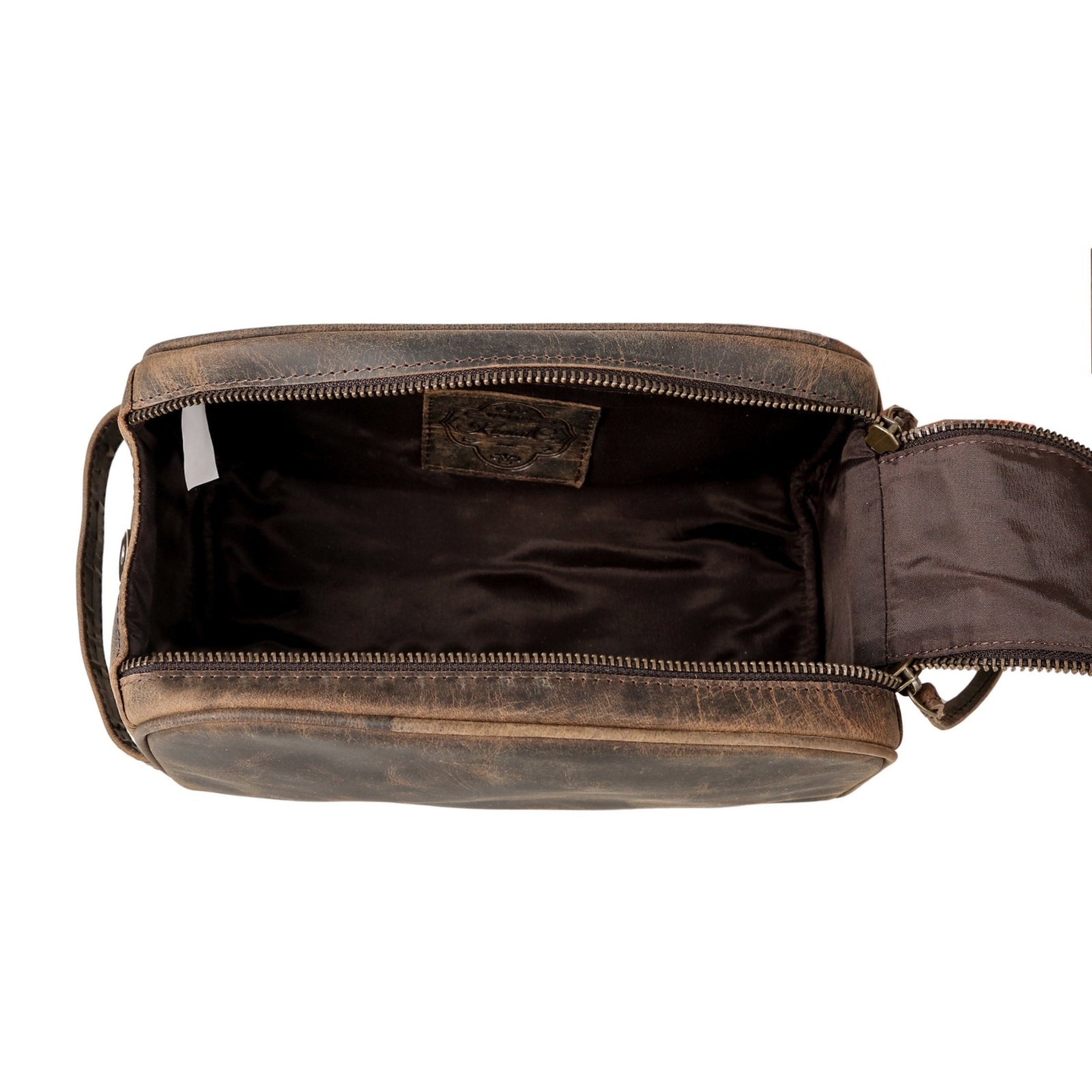 Water-resistant leather shaving bag