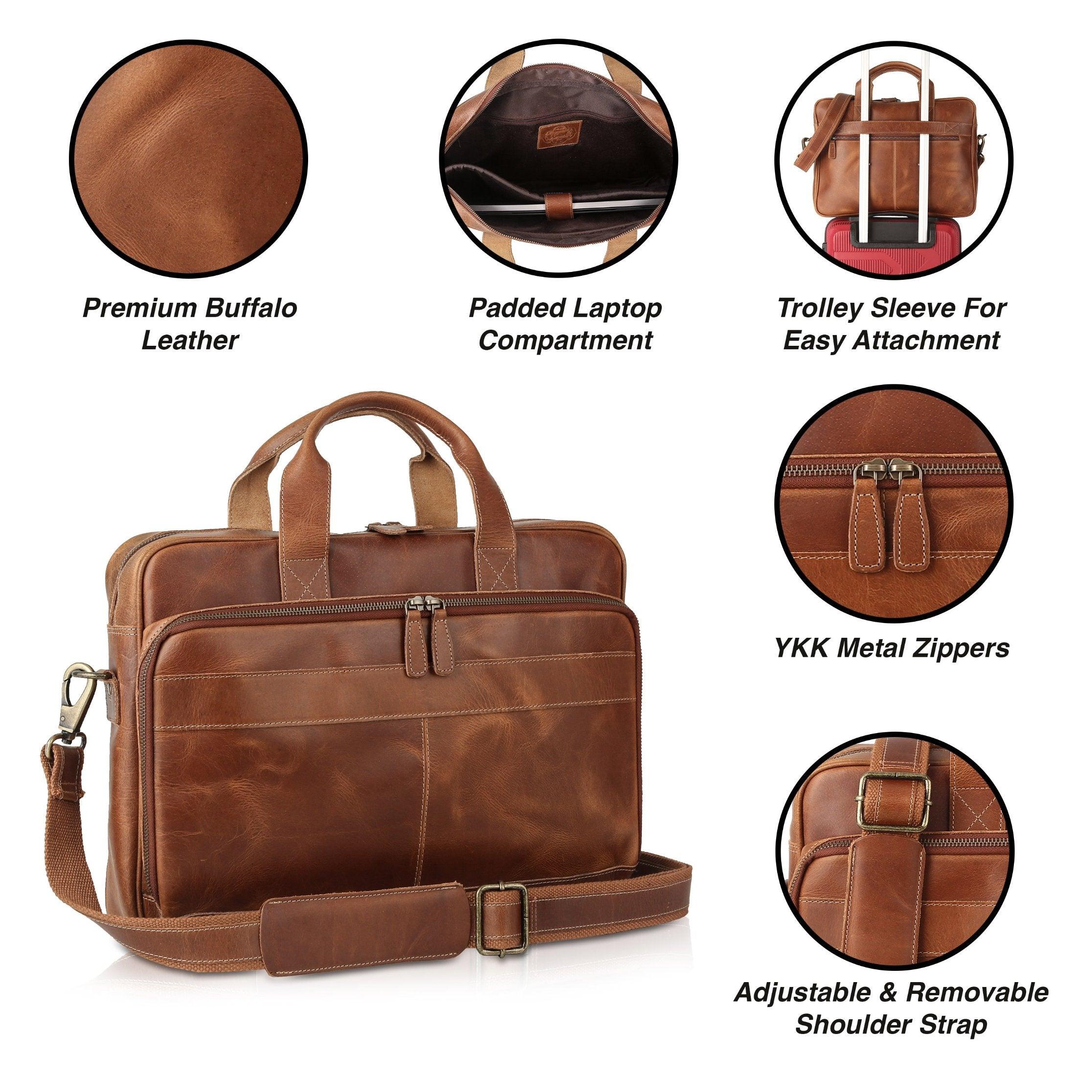 Leather hotsell padded laptop case with zippered compartments