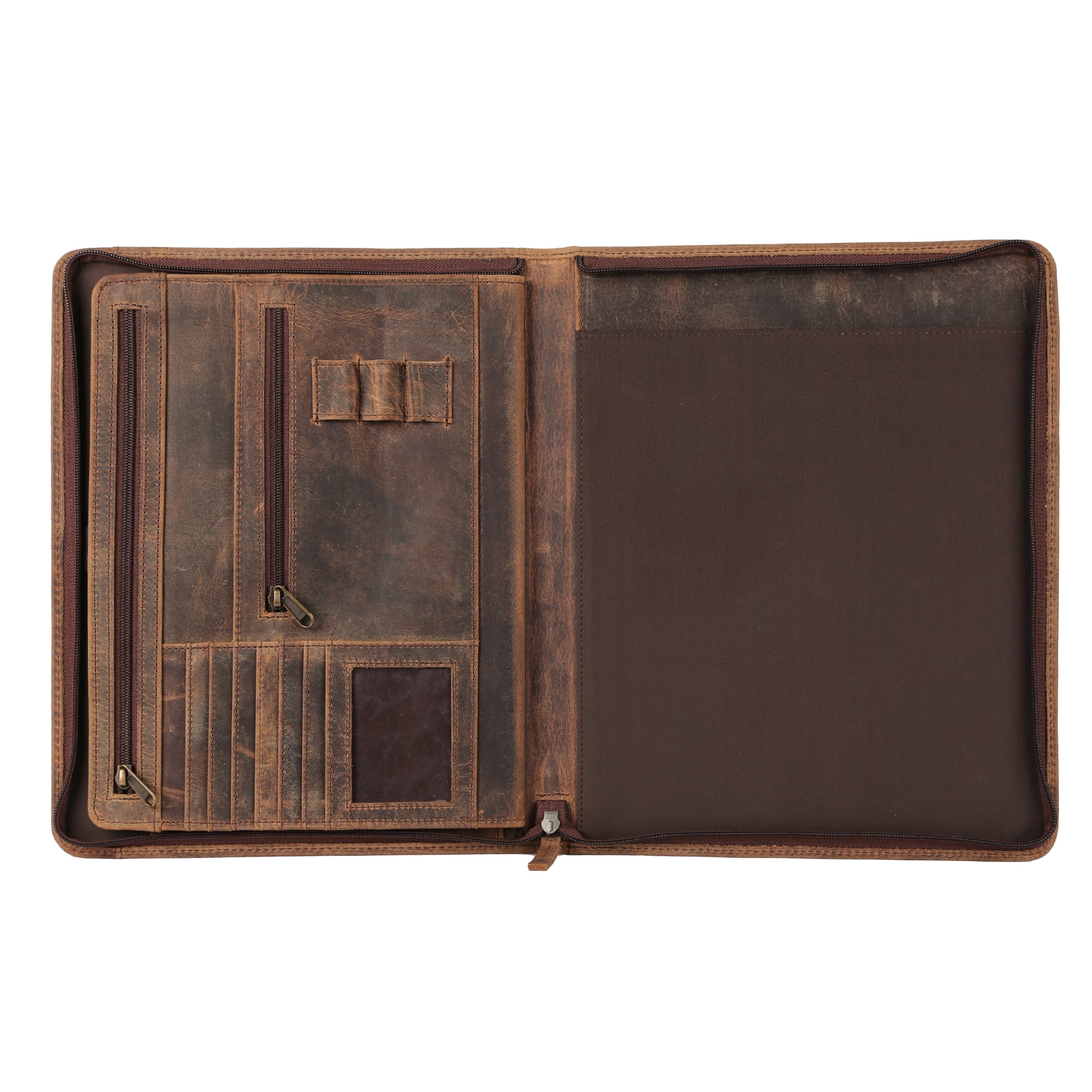 KomalC Leather Portfolio with Zipper Closure | Business Padfolio