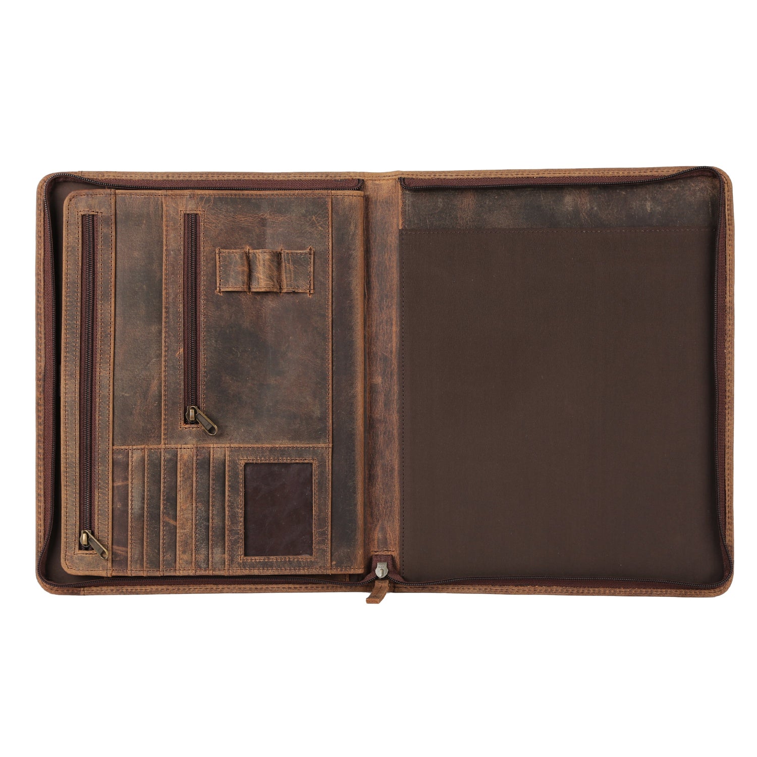 KomalC Leather Portfolio with Zipper Closure | Business Padfolio for Documents, Tablets & Accessories | Vintage Full-Grain Leather Organizer for Professionals
