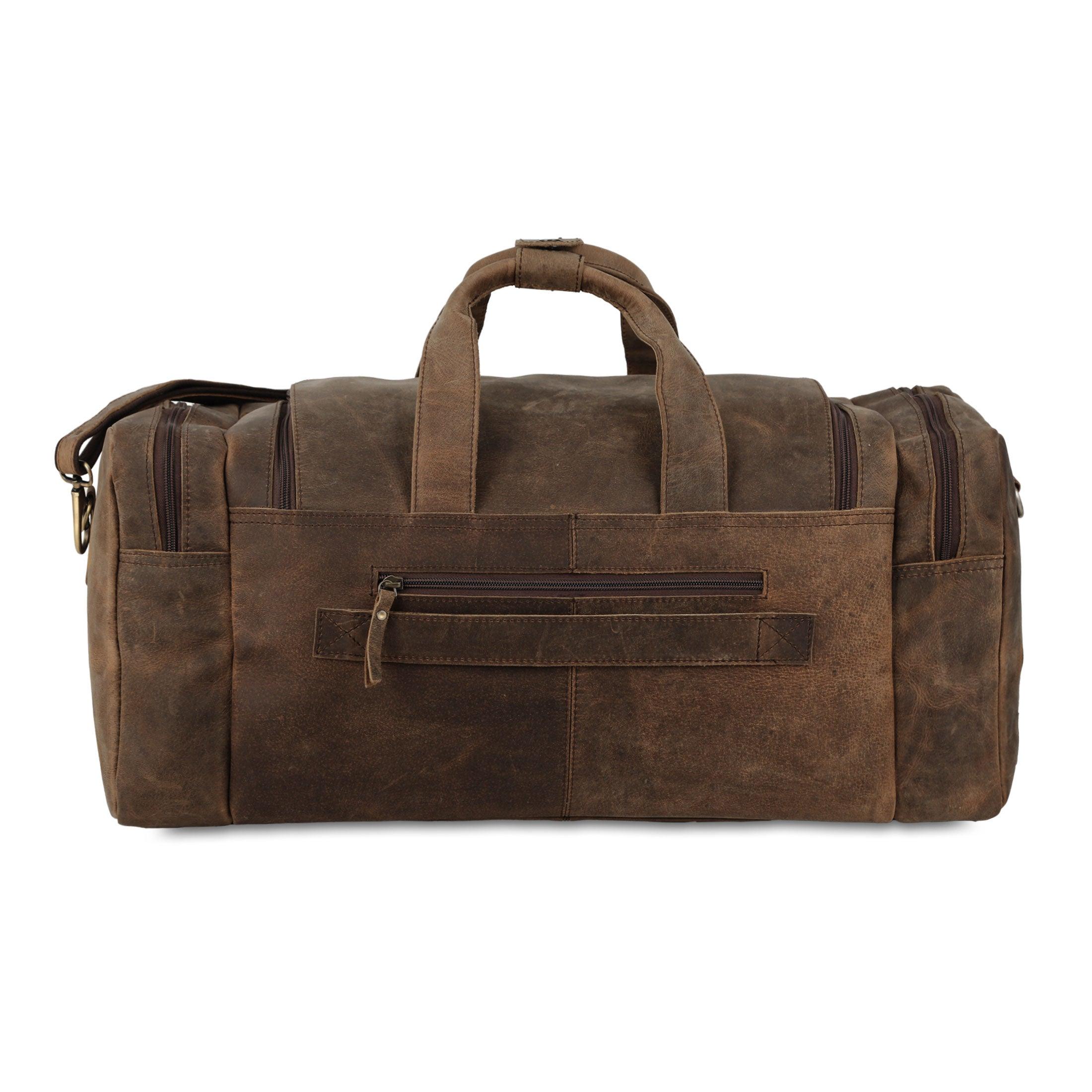 leather duffle bag with trolley strap