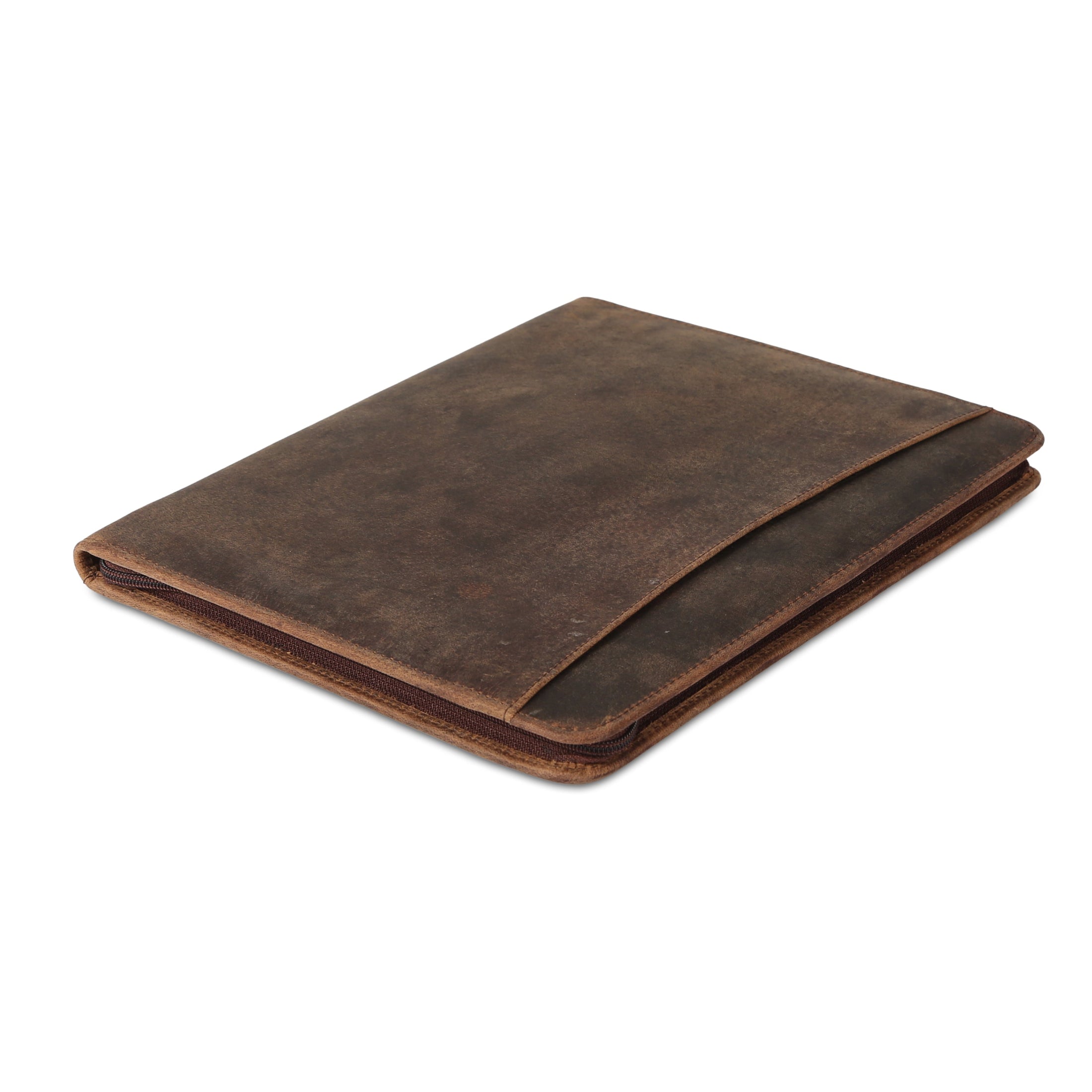 KomalC Leather Portfolio with Zipper Closure | Business Padfolio for Documents, Tablets & Accessories | Vintage Full-Grain Leather Organizer for Professionals