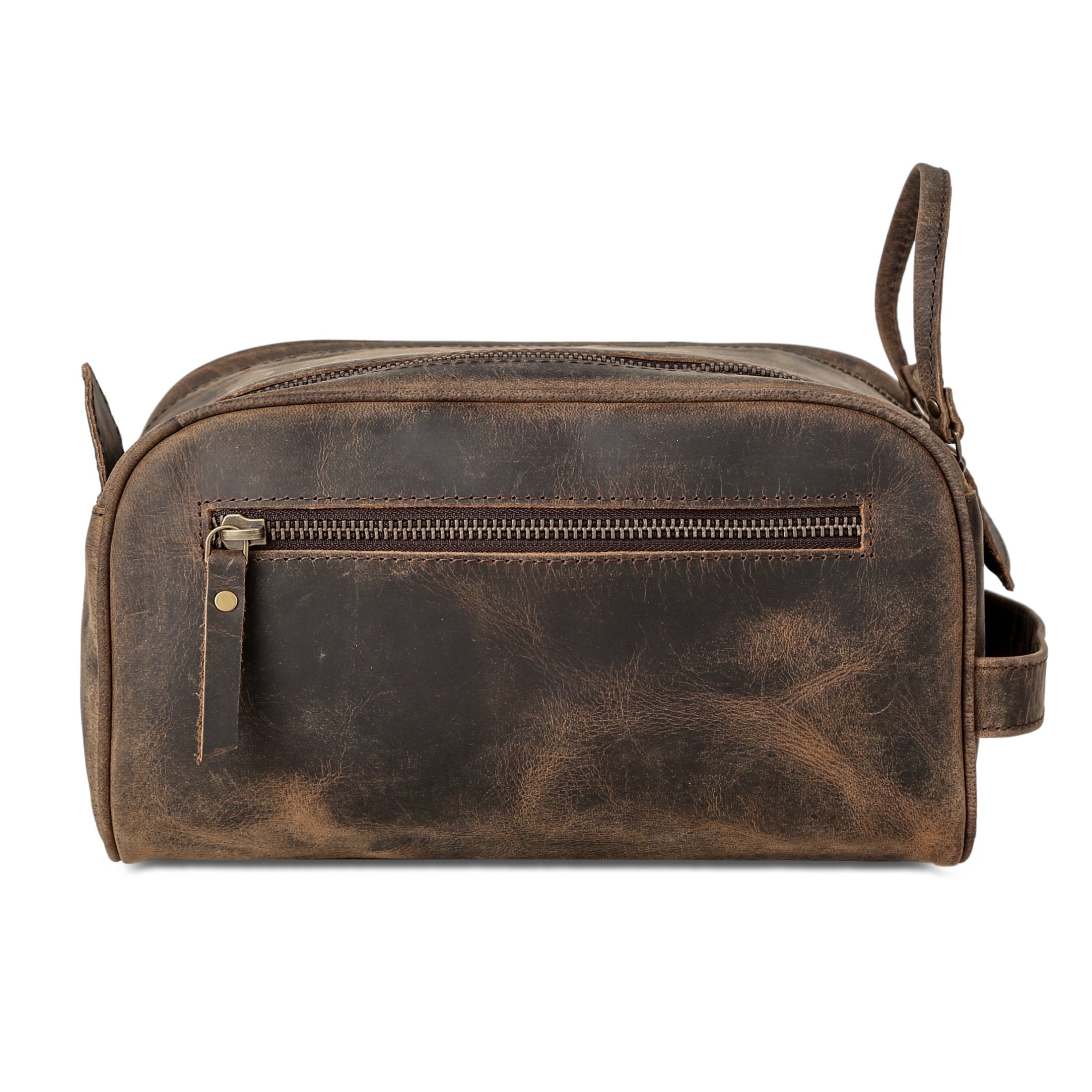 Rustic leather toiletry bag for men and women