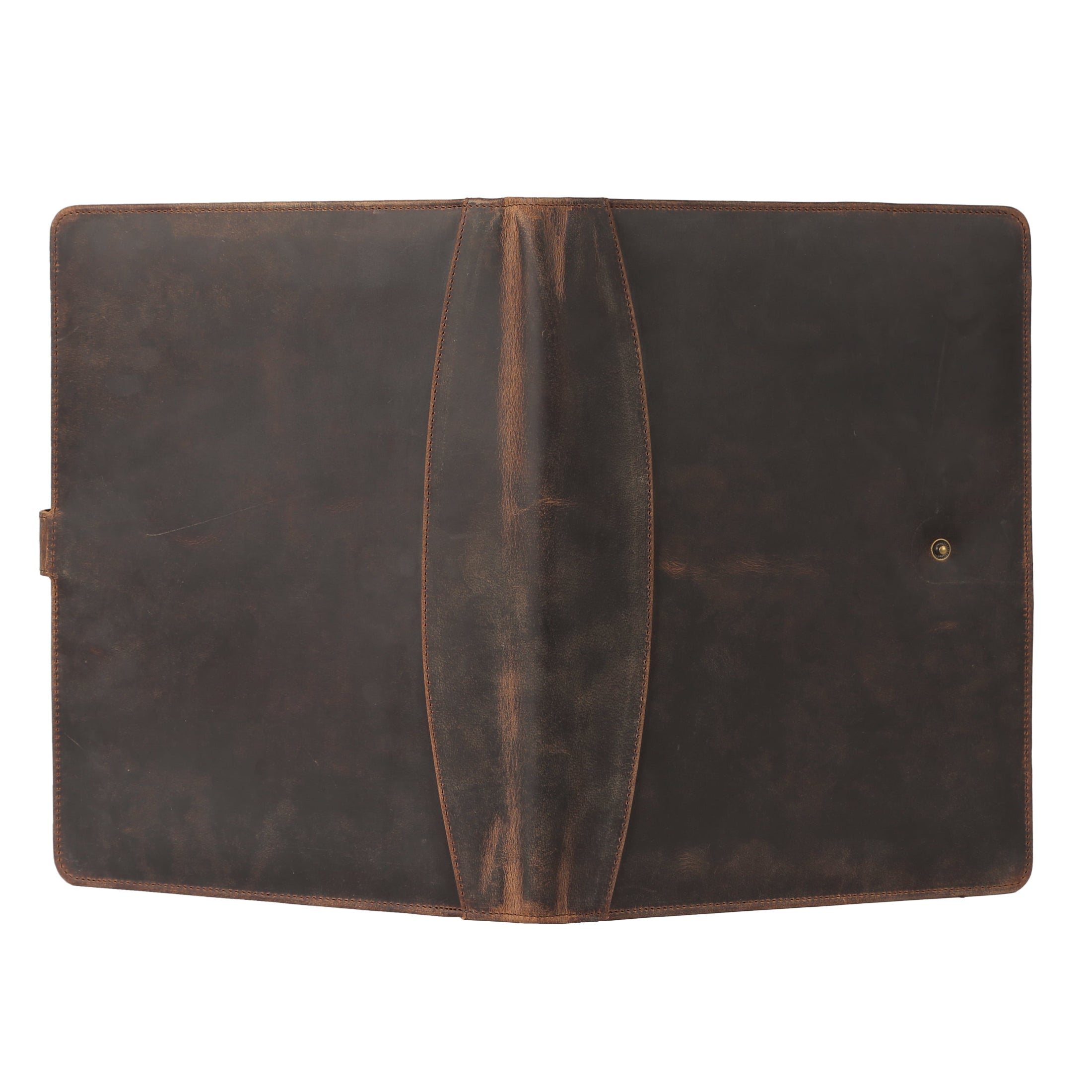 KomalC Leather Portfolio Folder with Button Closure | Business Padfolio for Professionals | Vintage Full-Grain Leather Organizer with Legal Pad Holder, Card Slots & Document Pockets (Distressed Tan)