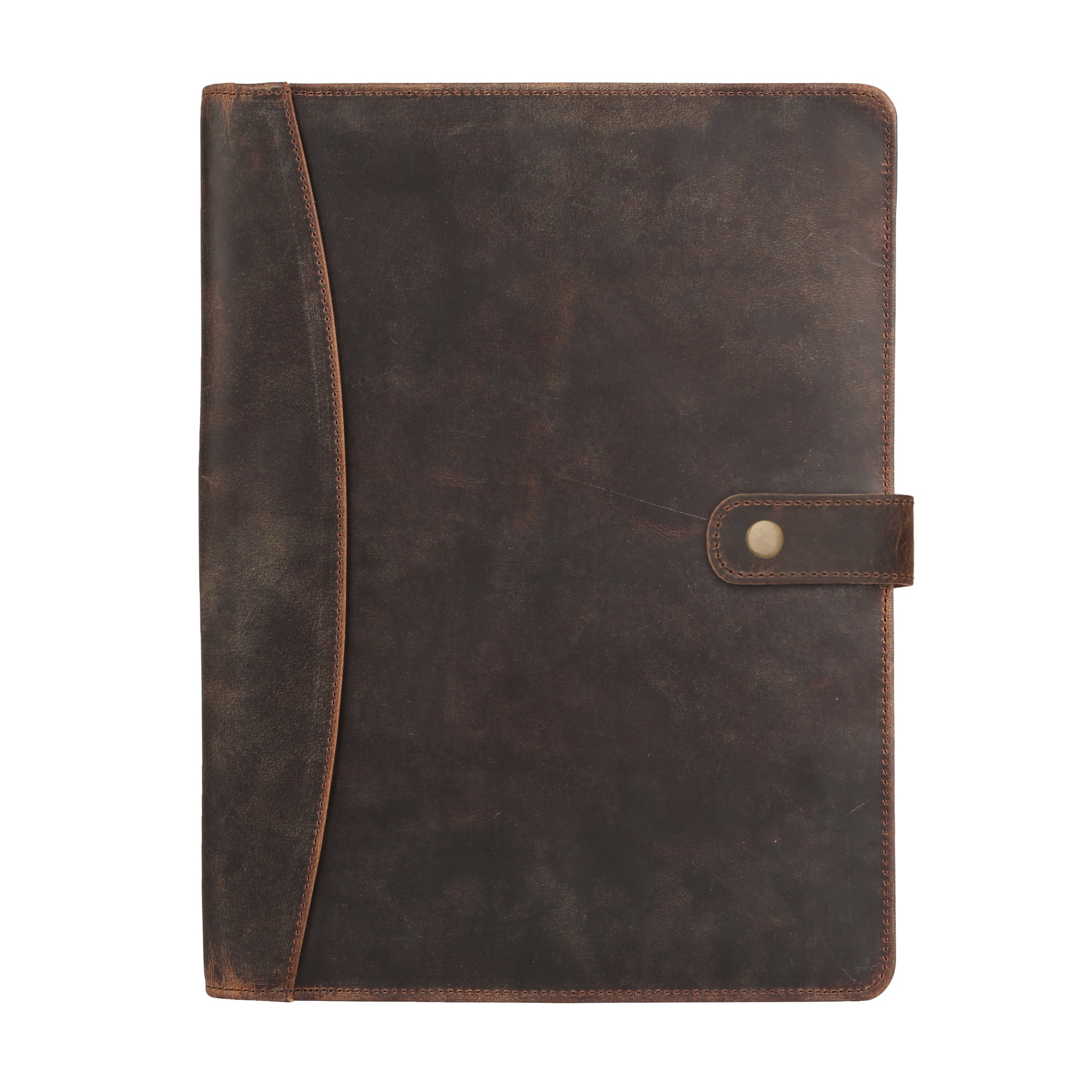 KomalC Leather Portfolio Folder with Button Closure | Business Padfolio for Professionals | Vintage Full-Grain Leather Organizer with Legal Pad Holder, Card Slots & Document Pockets (Distressed Tan)