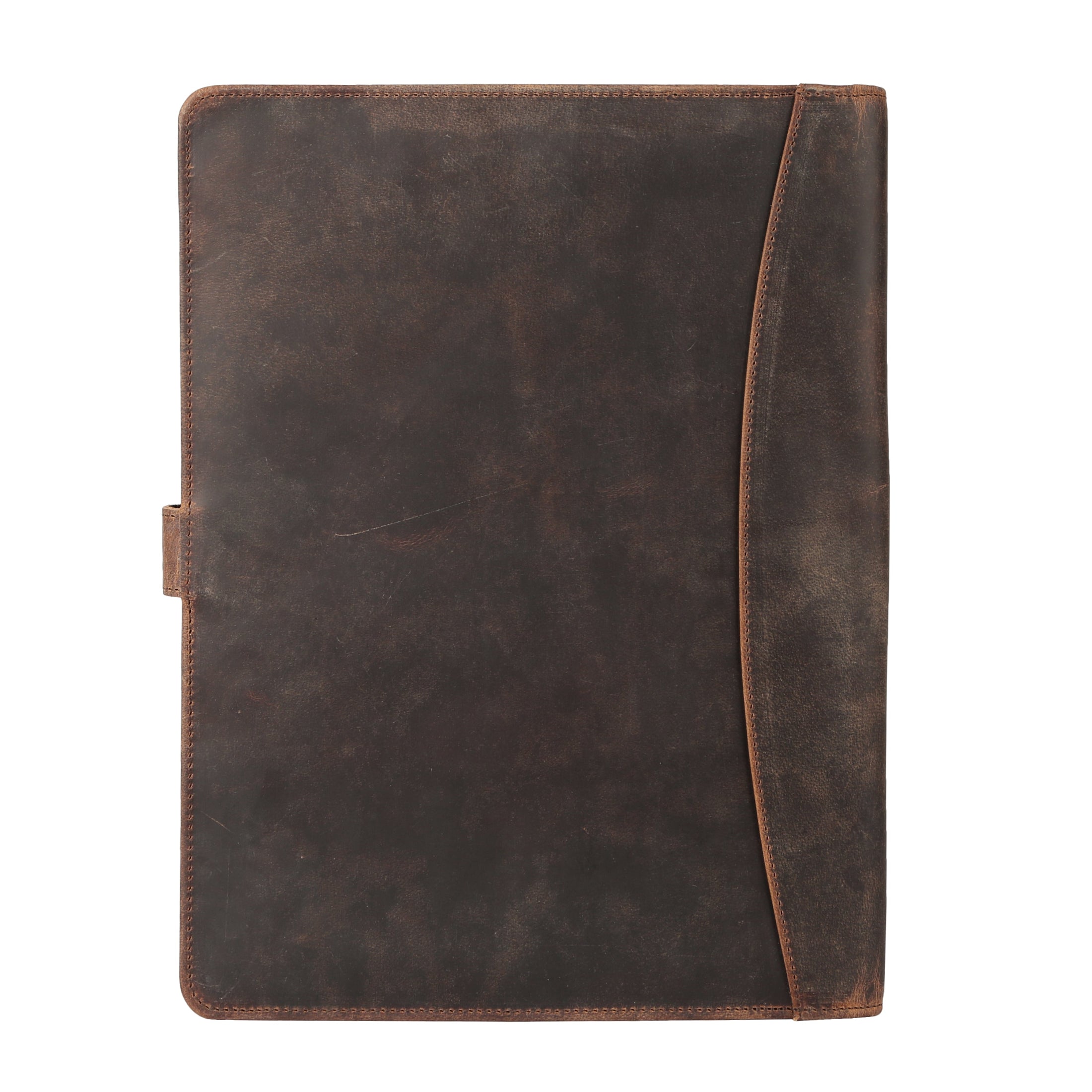 KomalC Leather Portfolio Folder with Button Closure | Business Padfolio for Professionals | Vintage Full-Grain Leather Organizer with Legal Pad Holder, Card Slots & Document Pockets (Distressed Tan)