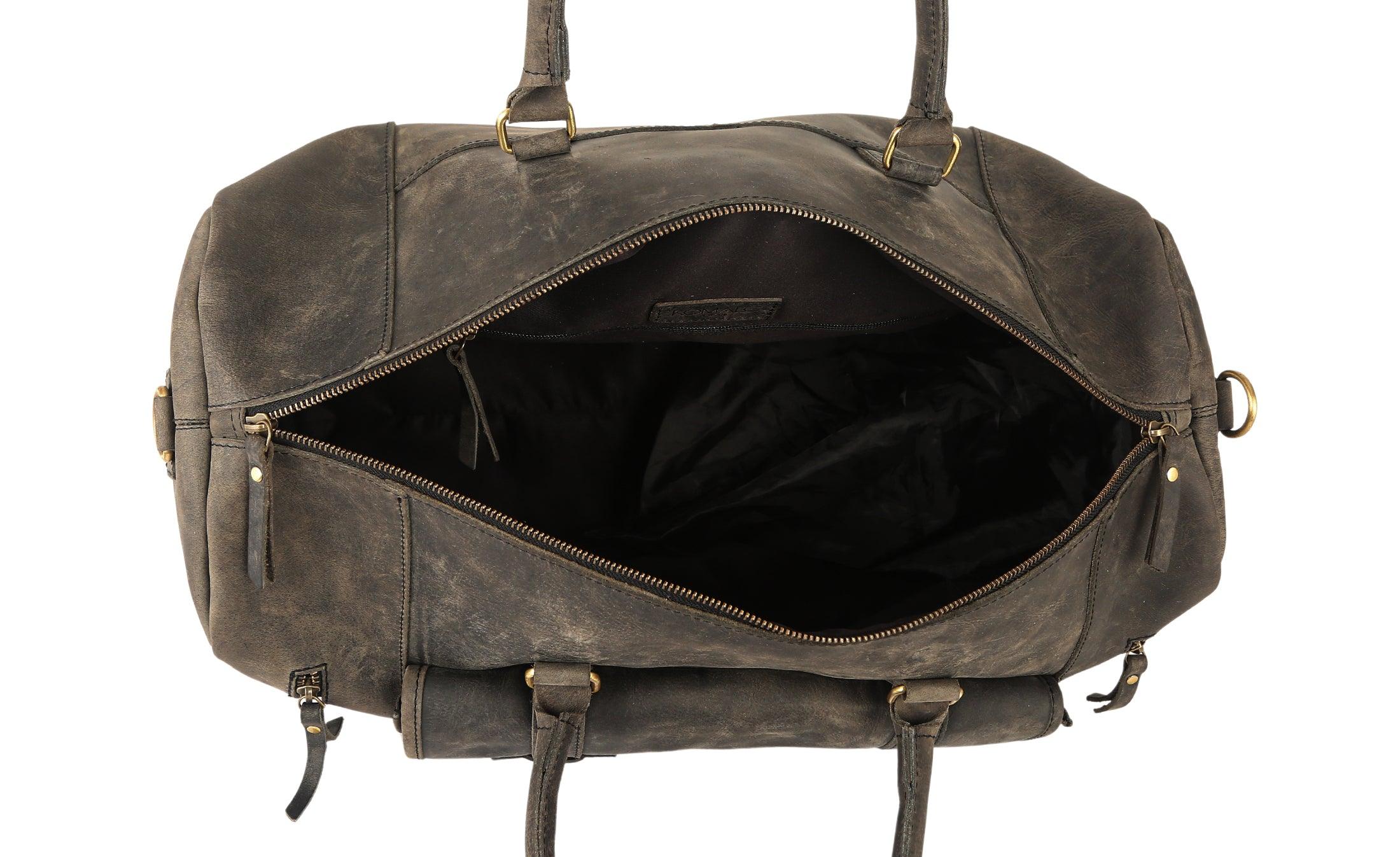 spacious leather duffle bag